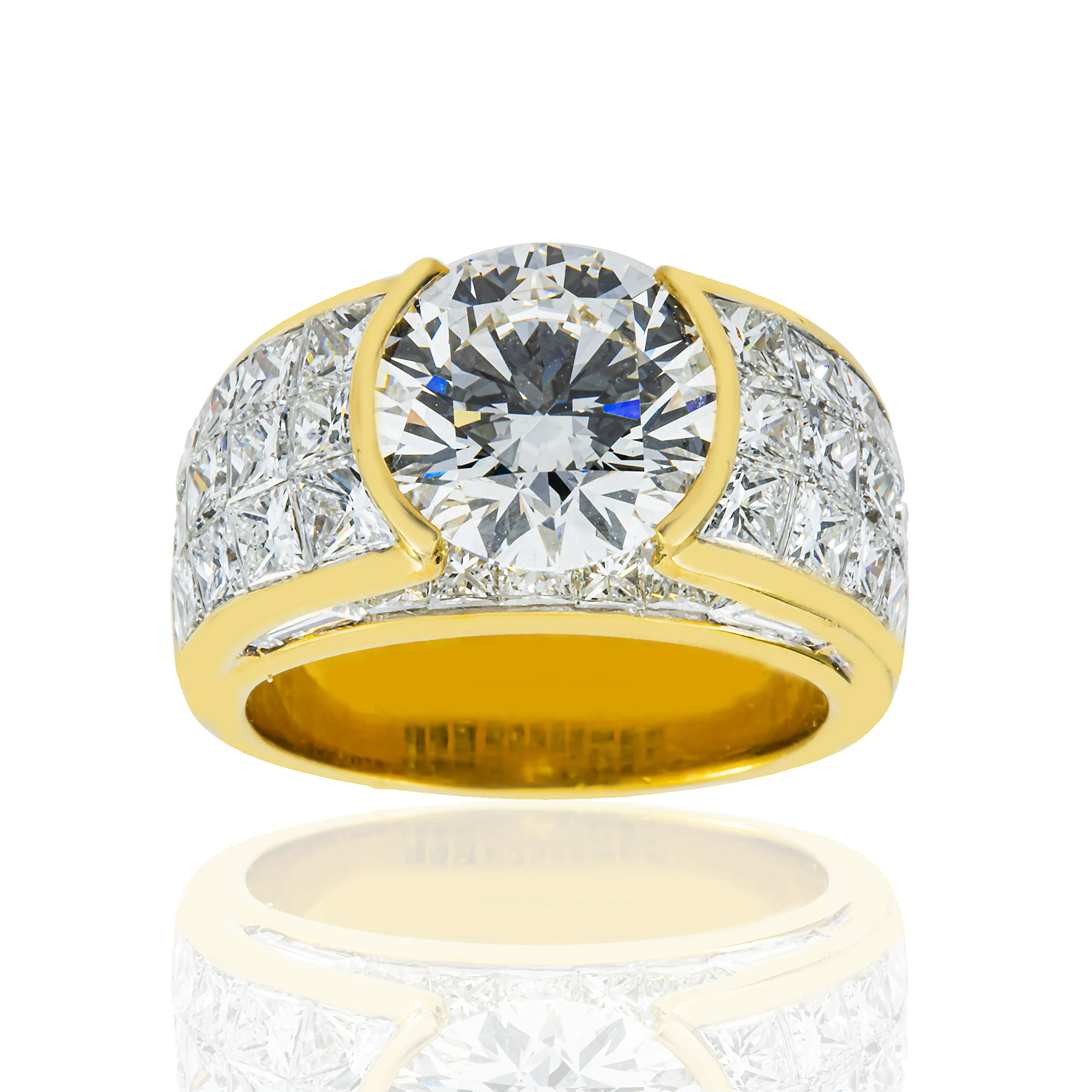 18K Yellow Gold 3.71ct Round Diamond Chandelier Ring 8.10ctw