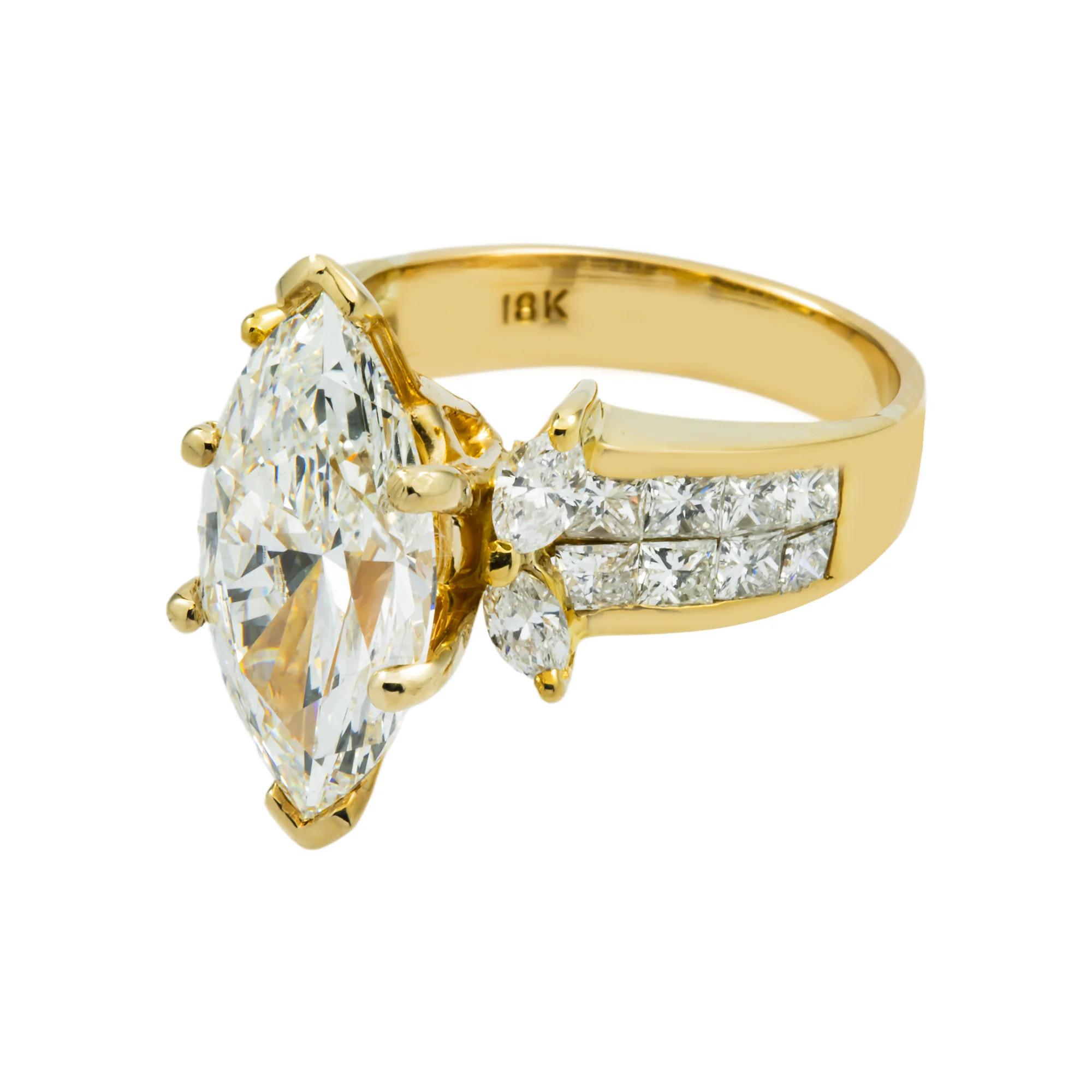 18K Yellow Gold 5.13ct Marquise Cut Diamond Engagement Ring 7.08ctw - Image 4