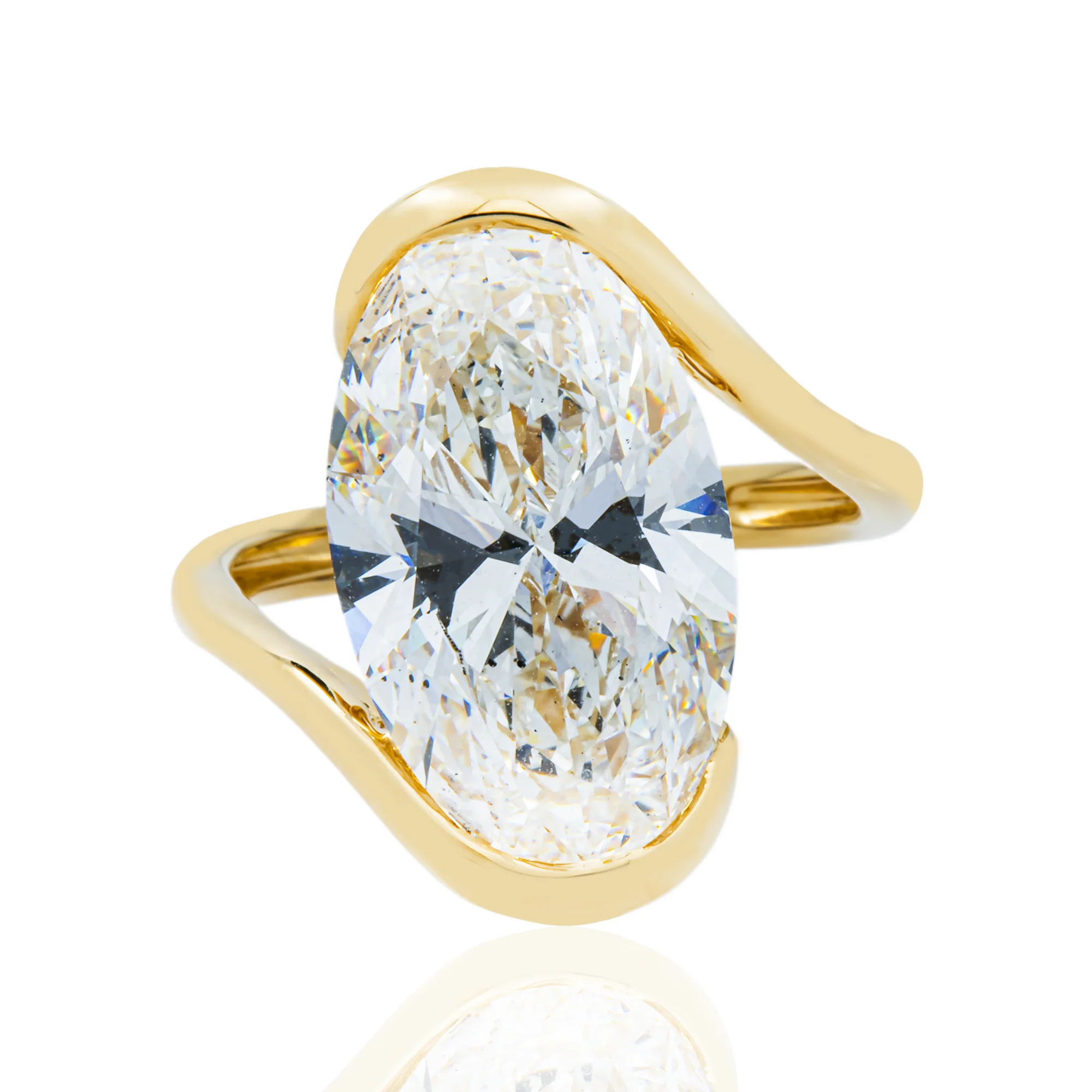18K Yellow Gold Solitaire Floating Oval Diamond Ring 7.56ctw