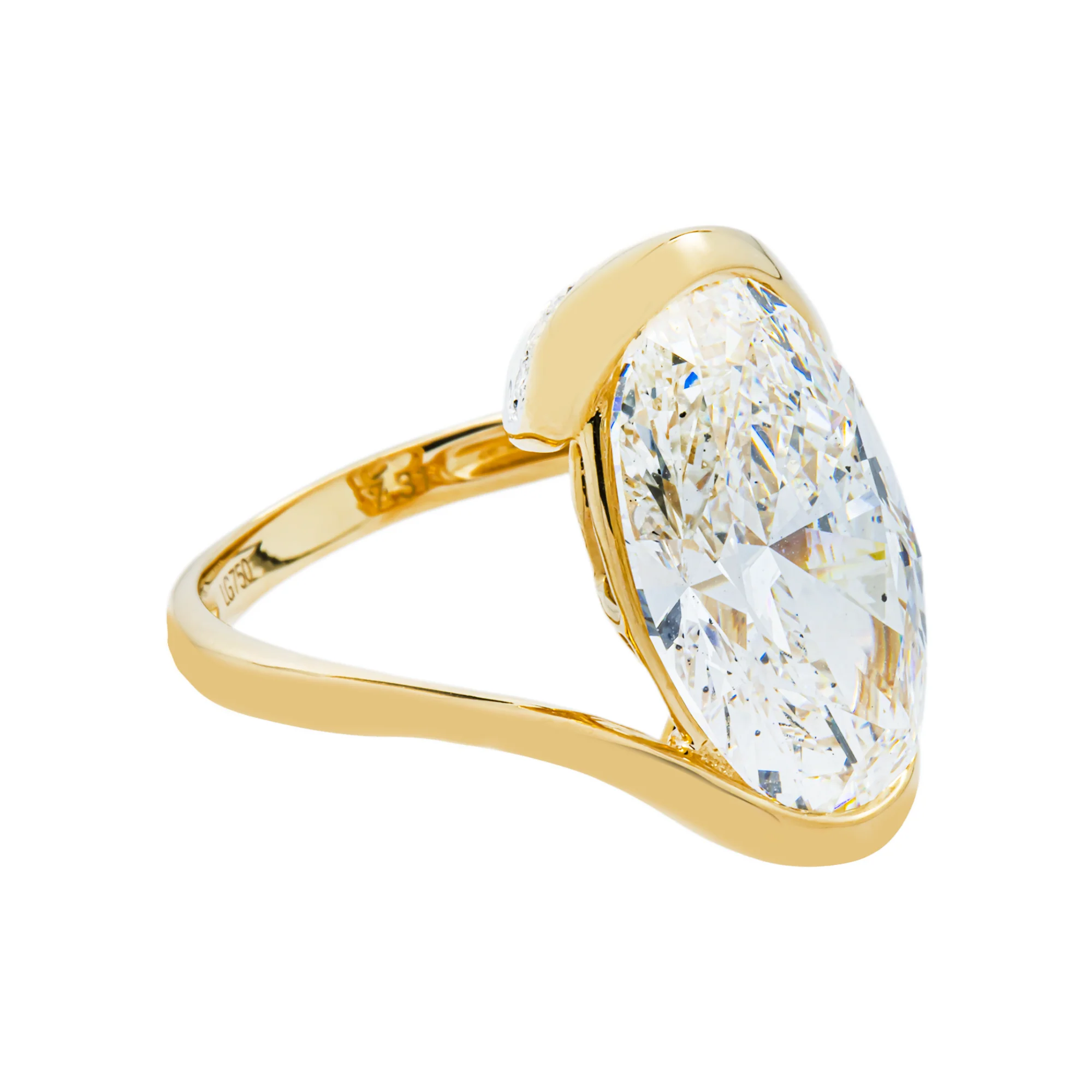 18K Yellow Gold Solitaire Floating Oval Diamond Ring 7.56ctw - Image 3