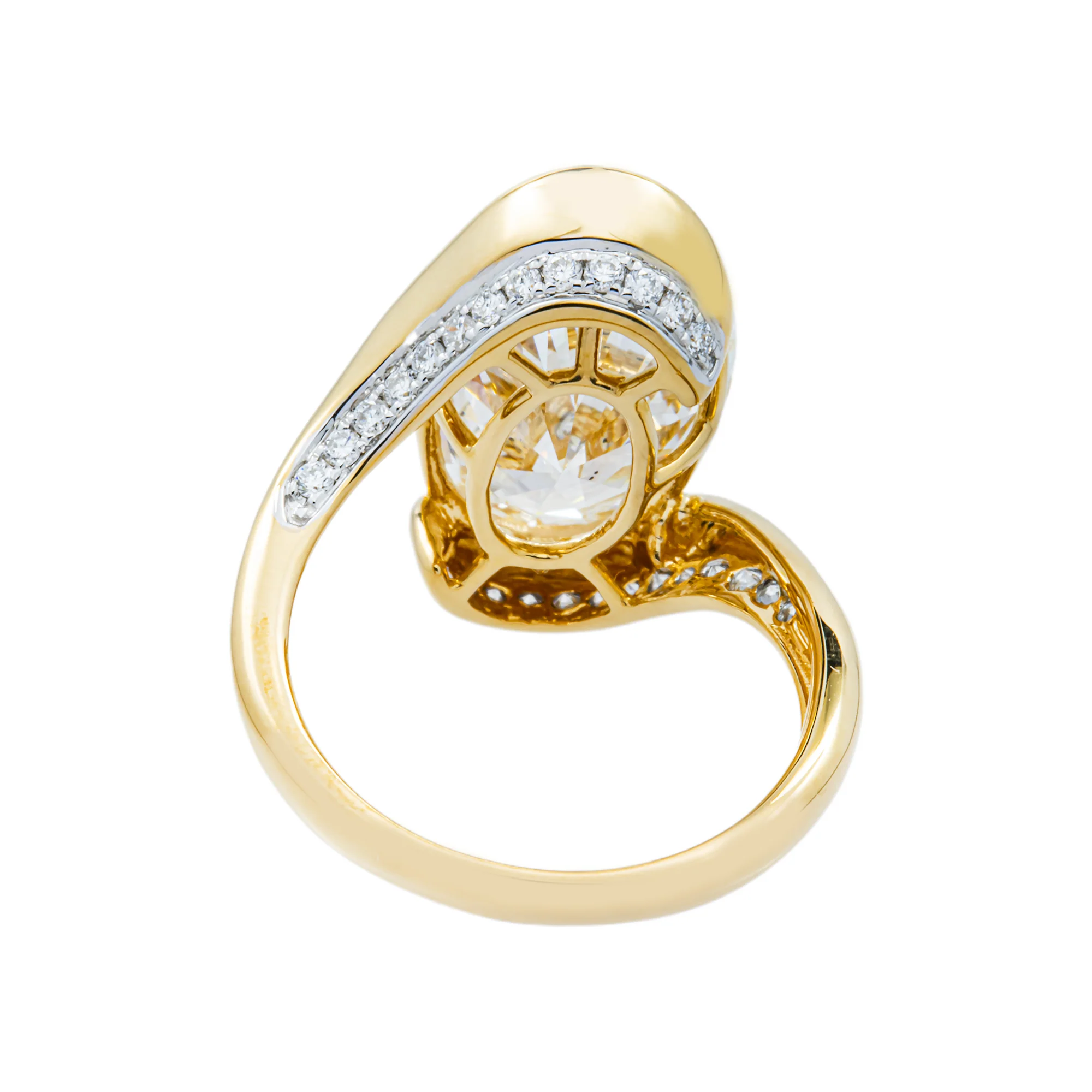 18K Yellow Gold Solitaire Floating Oval Diamond Ring 7.56ctw - Image 4
