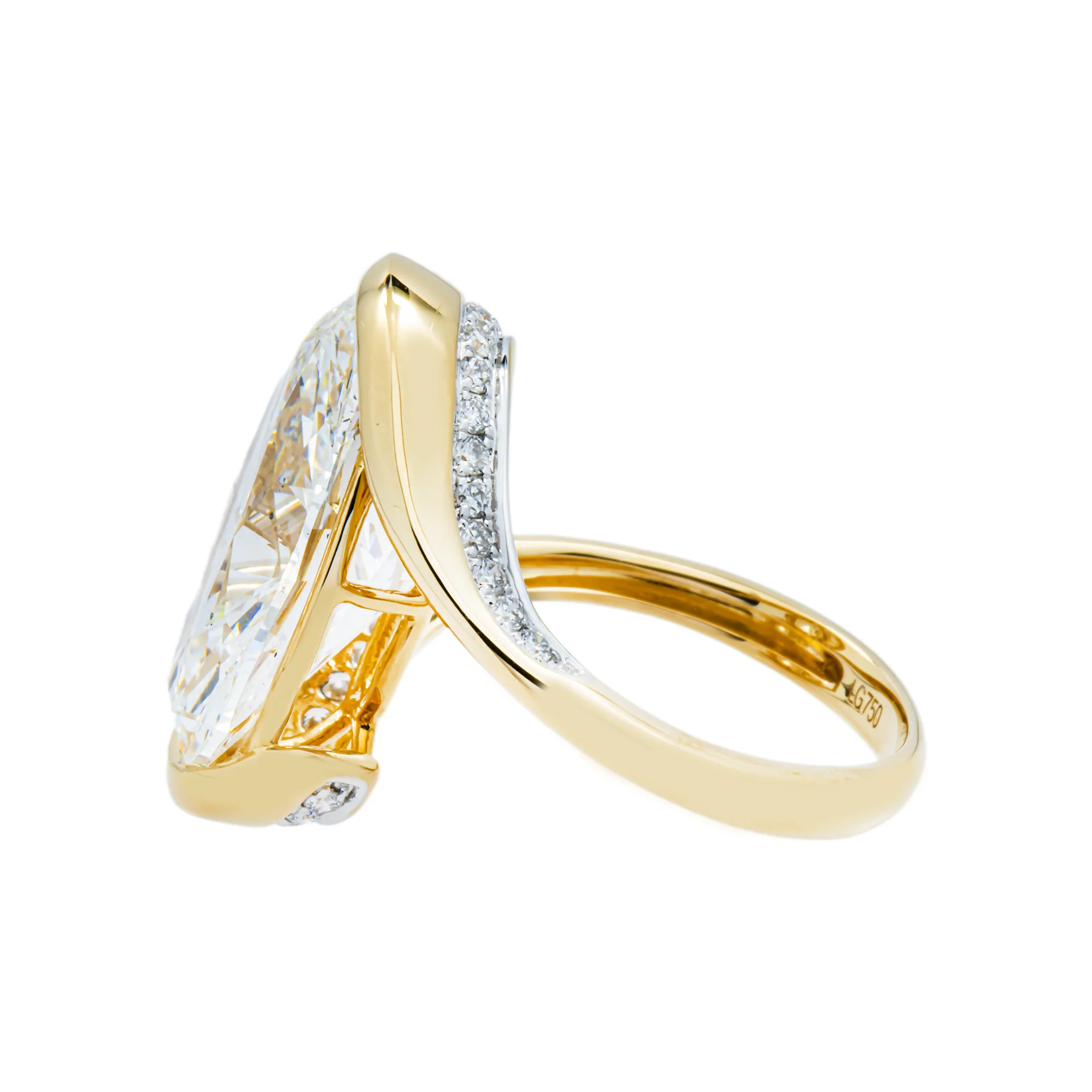 18K Yellow Gold Solitaire Floating Oval Diamond Ring 7.56ctw - Image 5