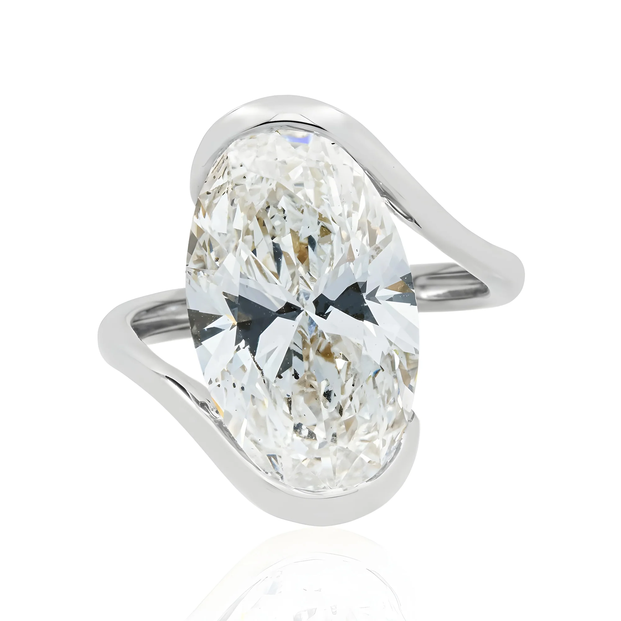 18K Yellow Gold Solitaire Floating Oval Diamond Ring 7.56ctw - Image 6