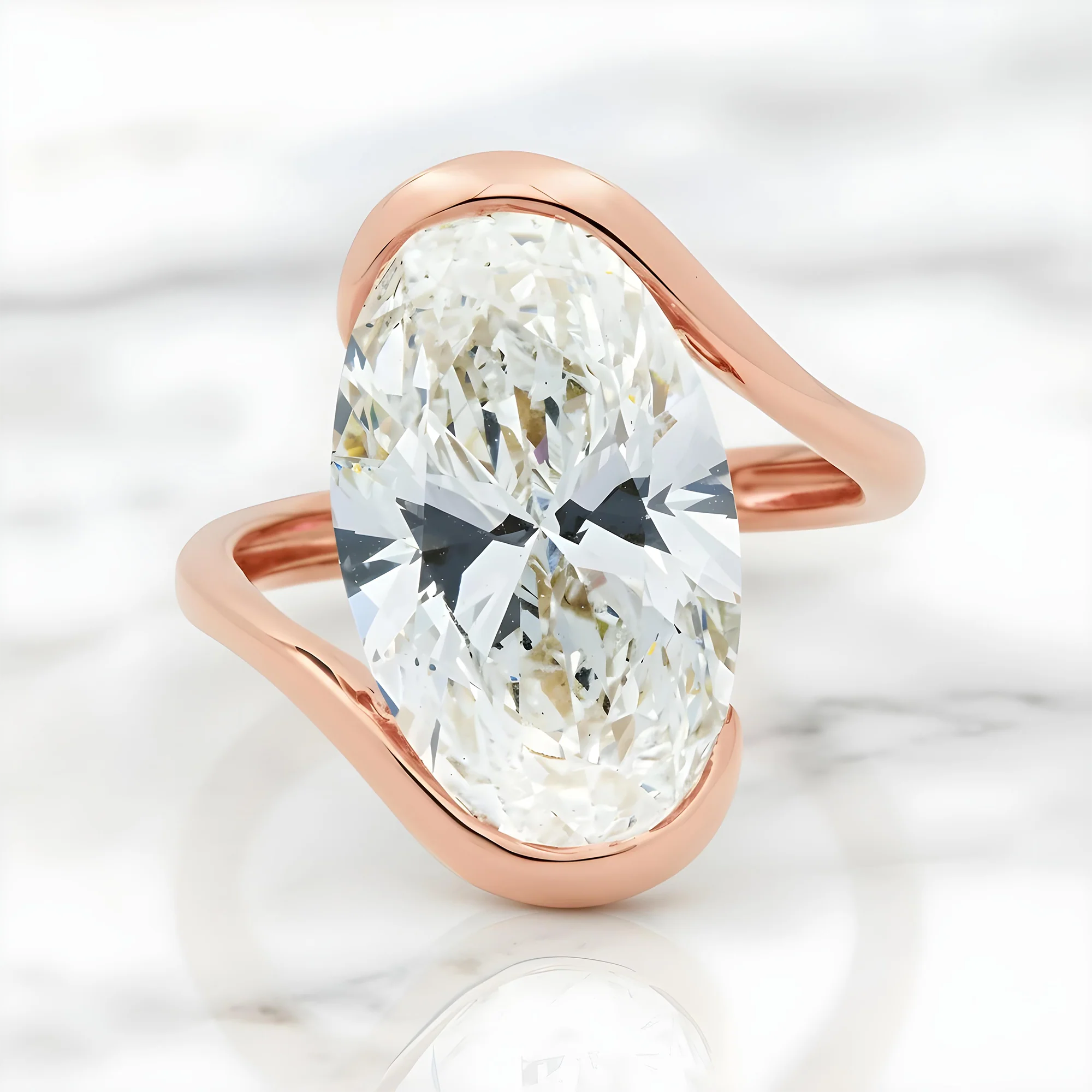 18K Yellow Gold Solitaire Floating Oval Diamond Ring 7.56ctw - Image 9