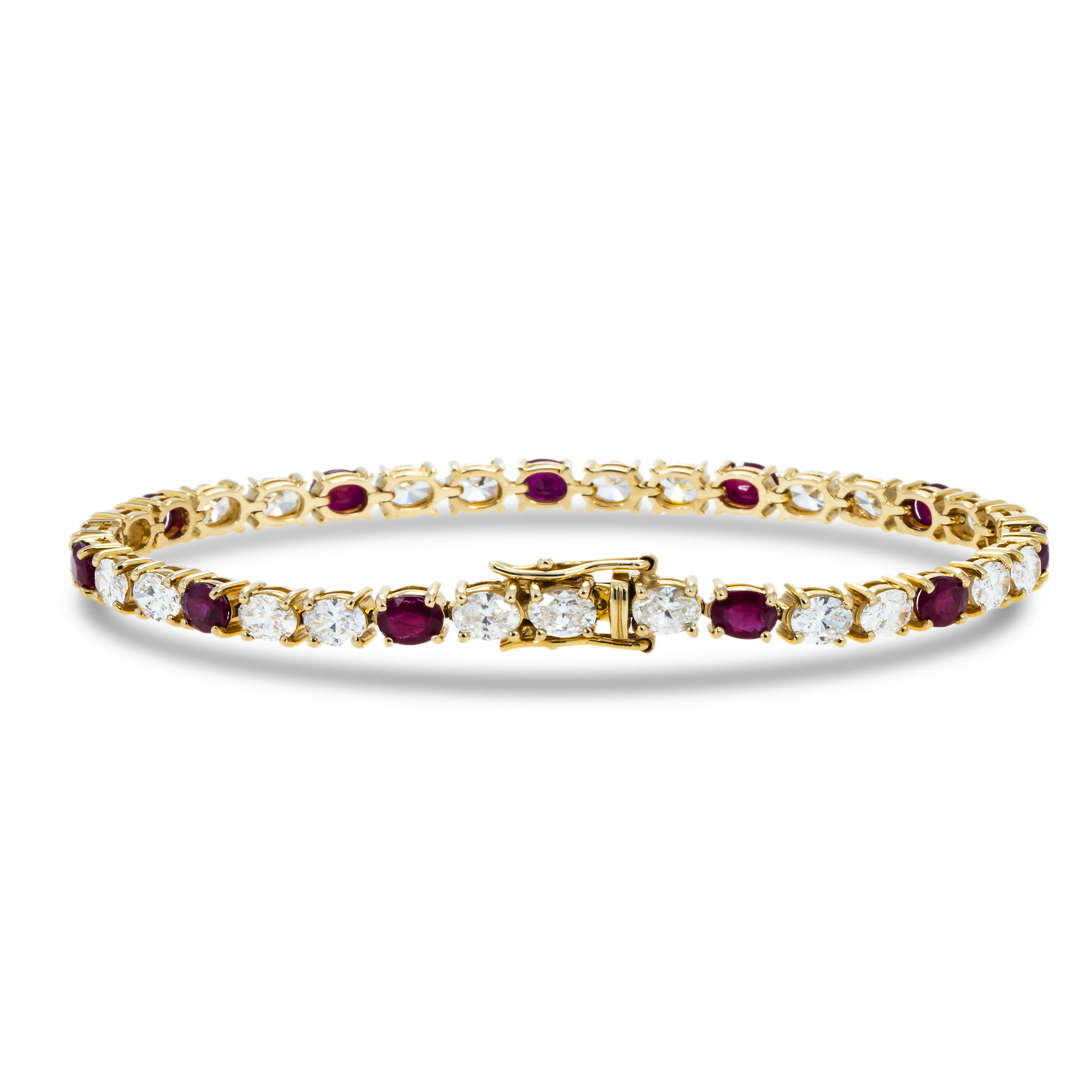 18K Yellow Gold Oval Cut Ruby & Diamond Tennis Bracelet - Image 3
