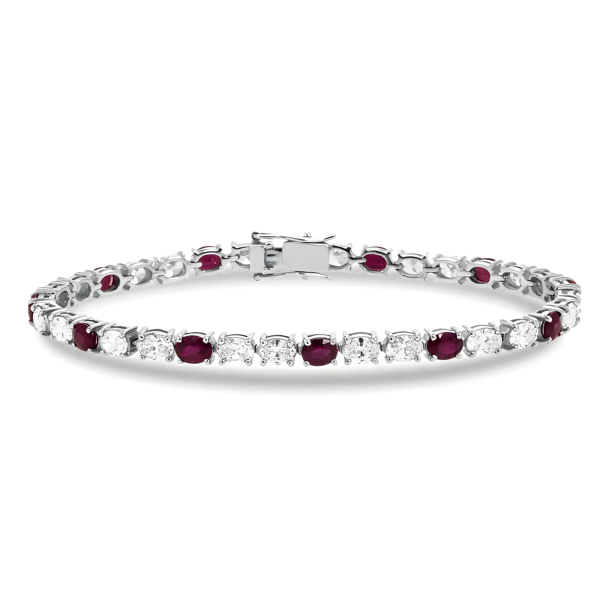 18K Yellow Gold Oval Cut Ruby & Diamond Tennis Bracelet - Image 4