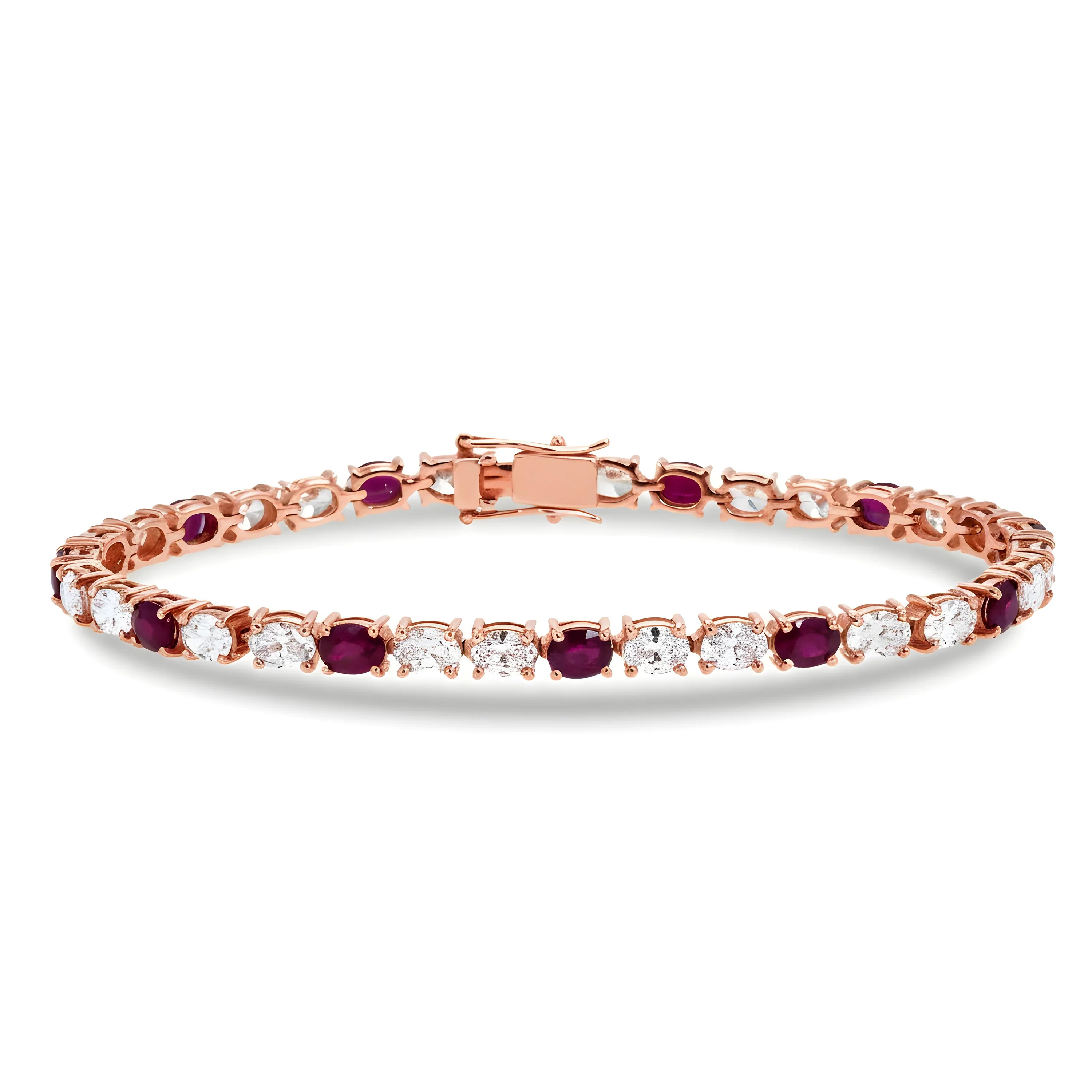 18K Yellow Gold Oval Cut Ruby & Diamond Tennis Bracelet - Image 7