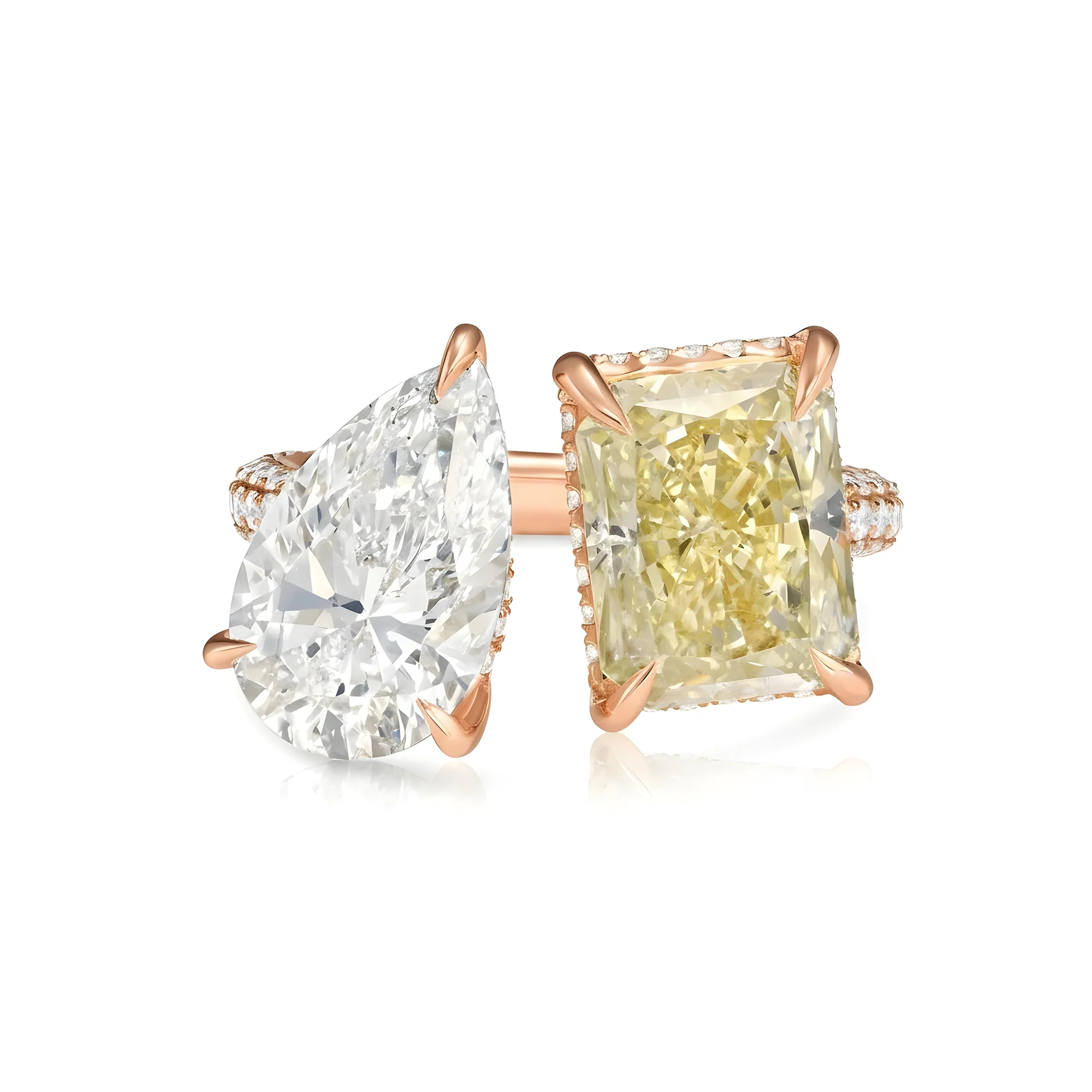 18K Yellow Gold Pear Cut & Fancy Yellow Radiant Cut Diamond Toi et Moi Ring 7.27ctw - Image 8