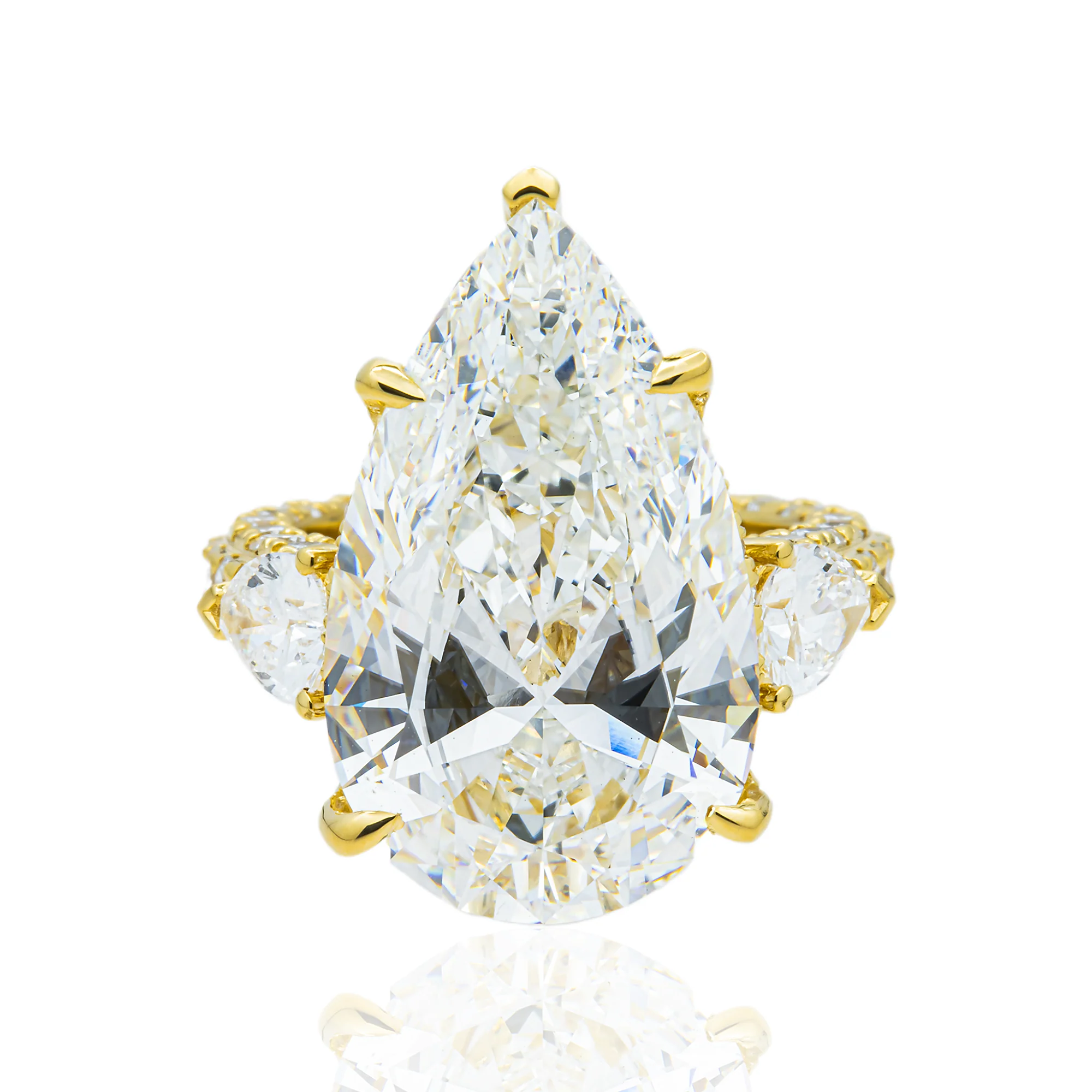 18K Yellow Gold Triple Pear Engagement Ring 17.34ctw