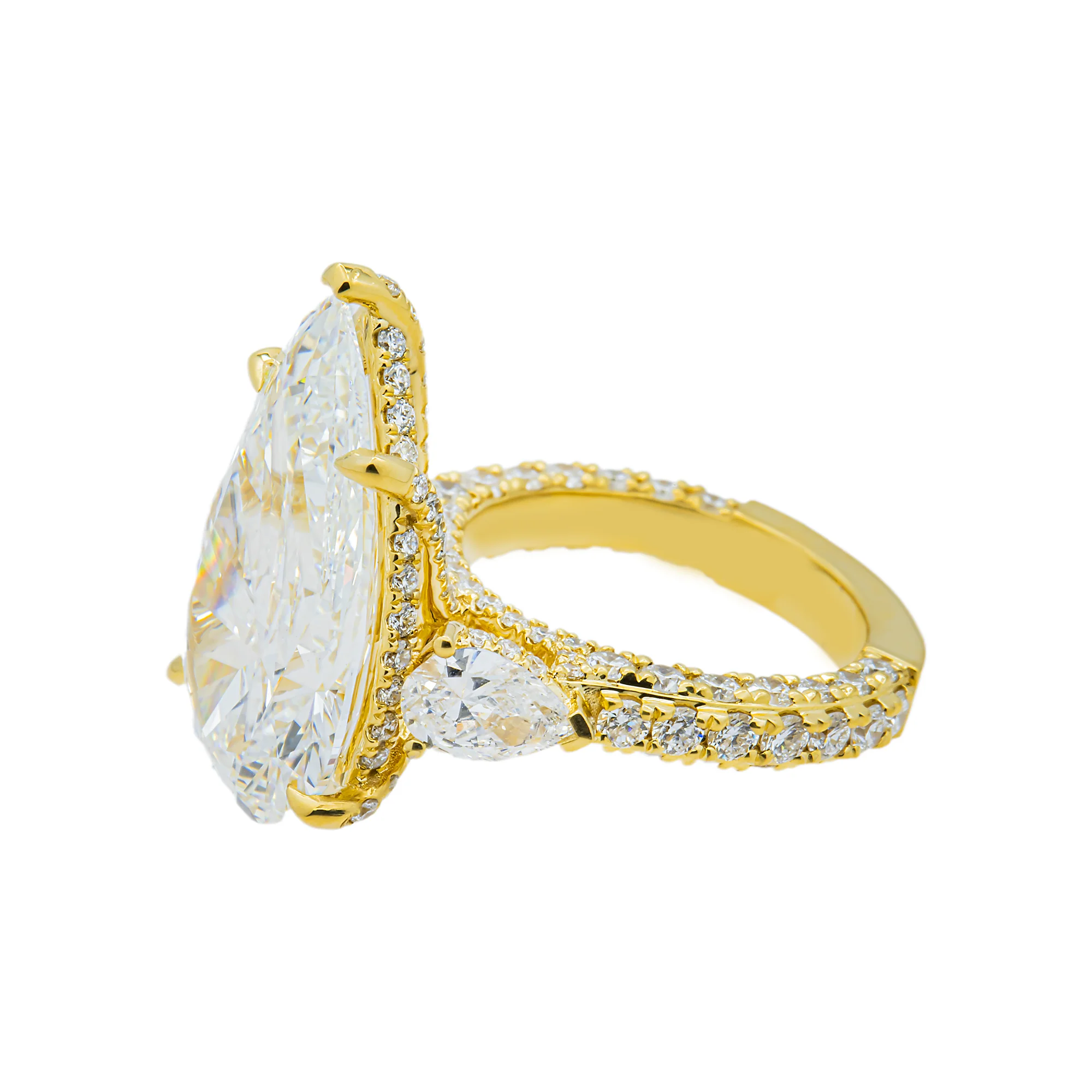 18K Yellow Gold Triple Pear Engagement Ring 17.34ctw - Image 2
