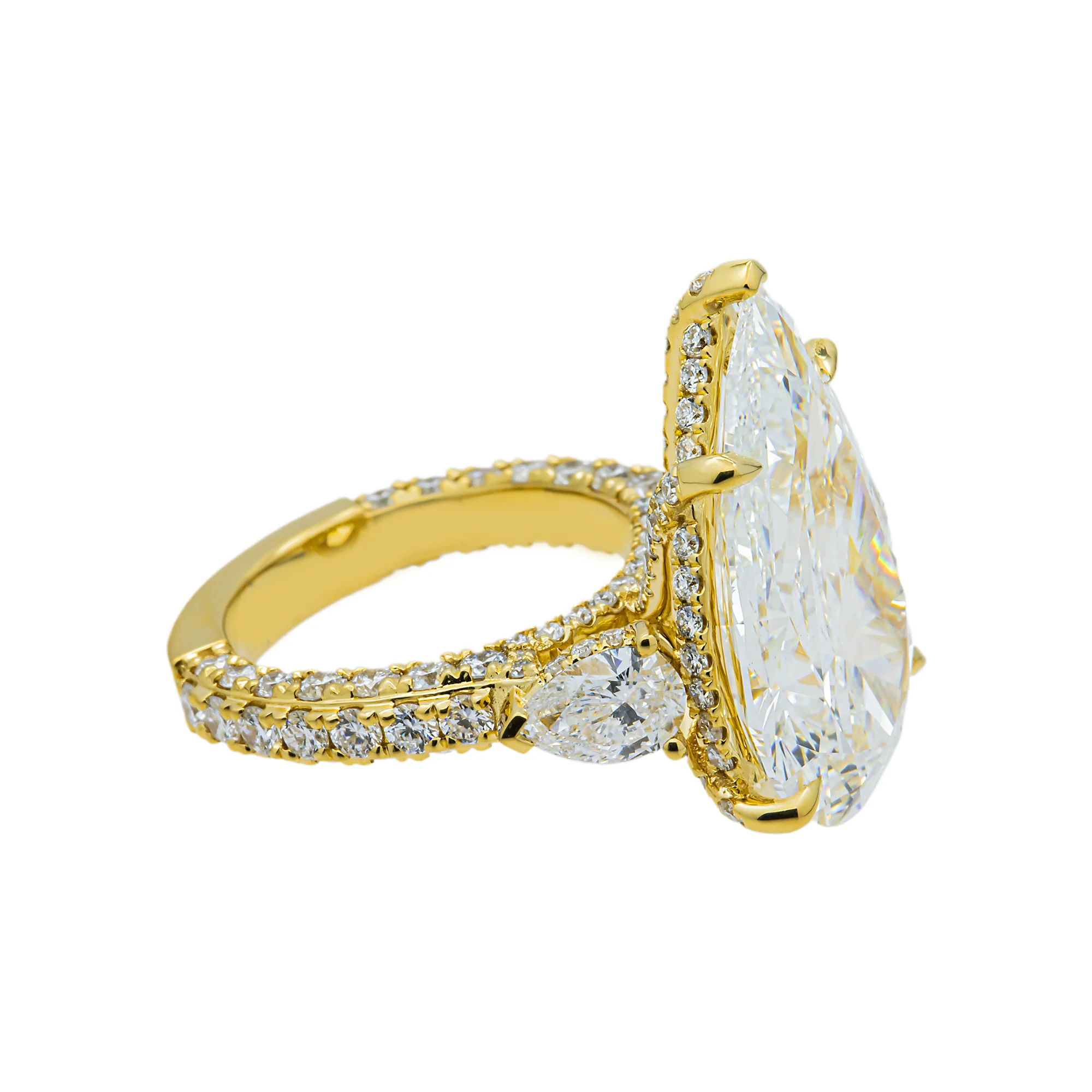 18K Yellow Gold Triple Pear Engagement Ring 17.34ctw - Image 3