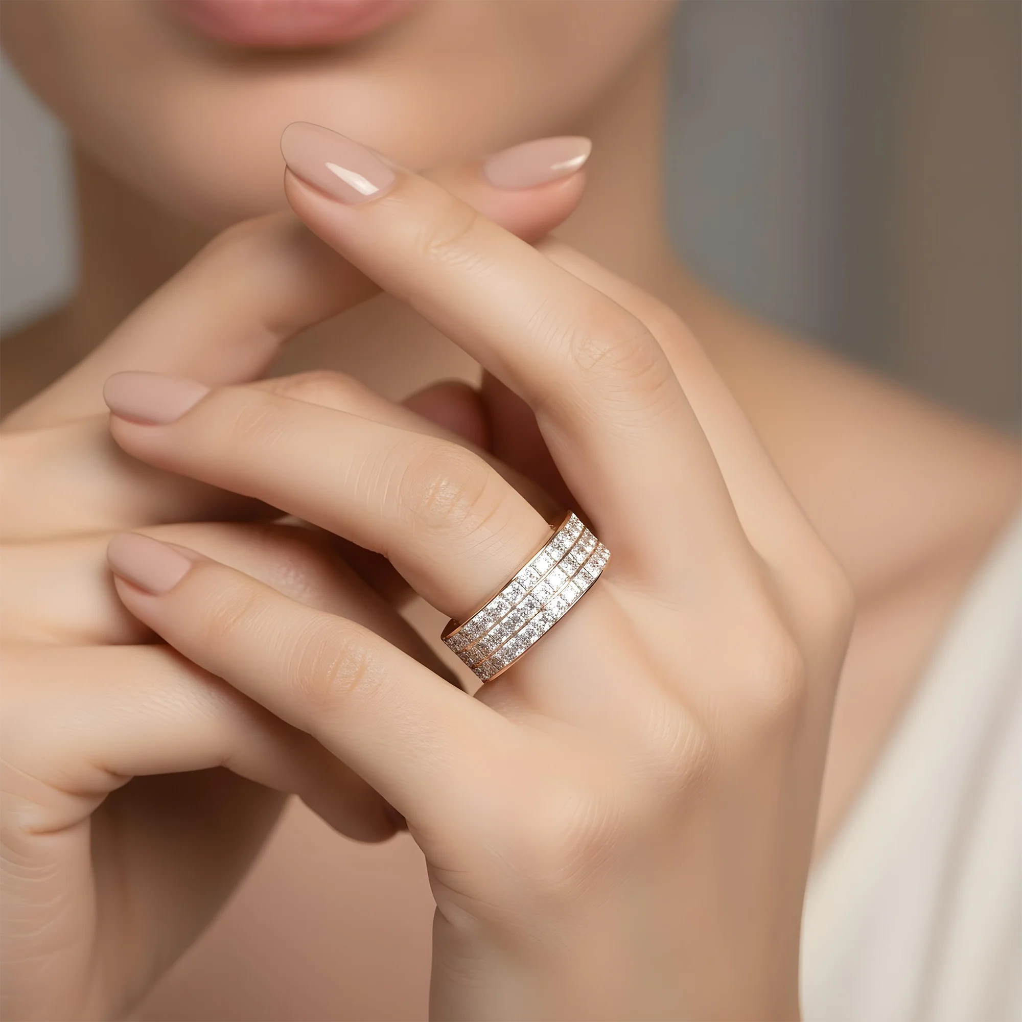 18K Yellow Gold Triple Row Princess Cut Diamond Eternity Ring 6.96ct - Image 10