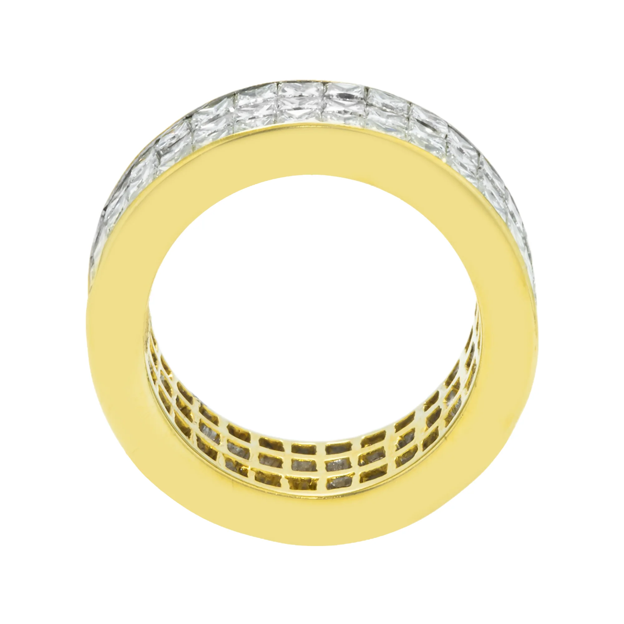 18K Yellow Gold Triple Row Princess Cut Diamond Eternity Ring 6.96ct - Image 3