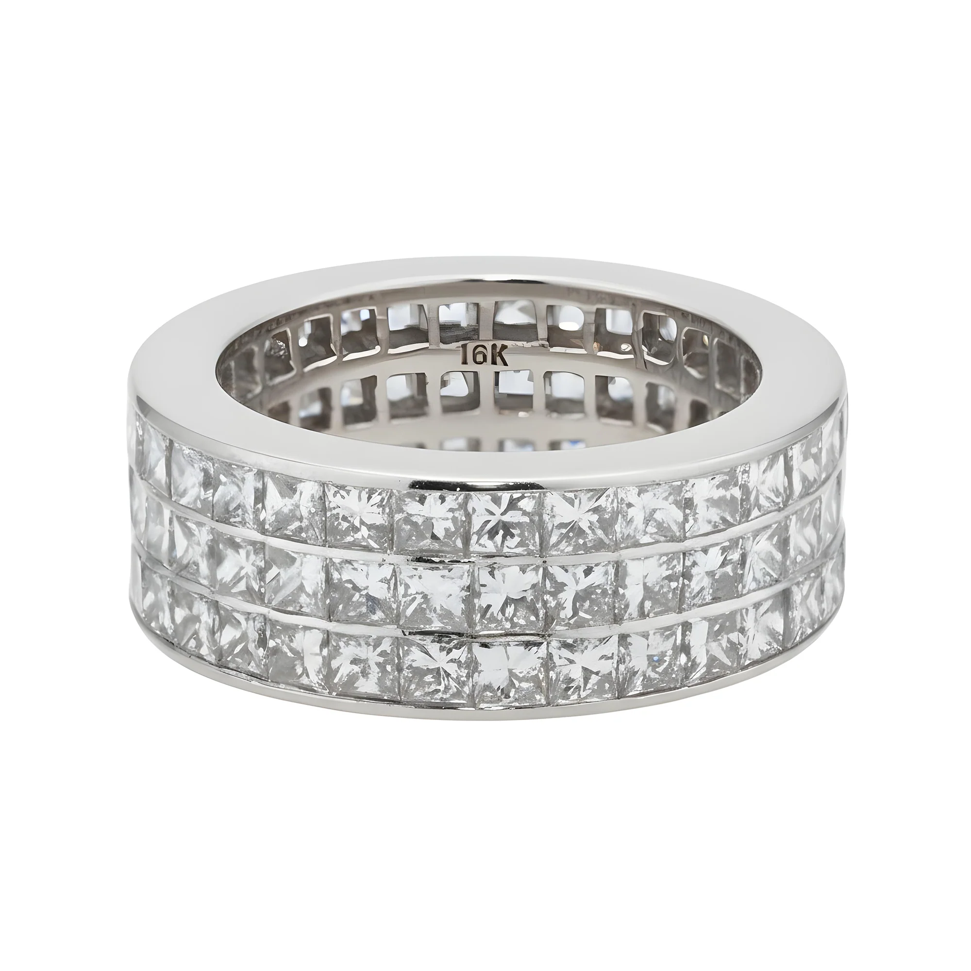 18K Yellow Gold Triple Row Princess Cut Diamond Eternity Ring 6.96ct - Image 6
