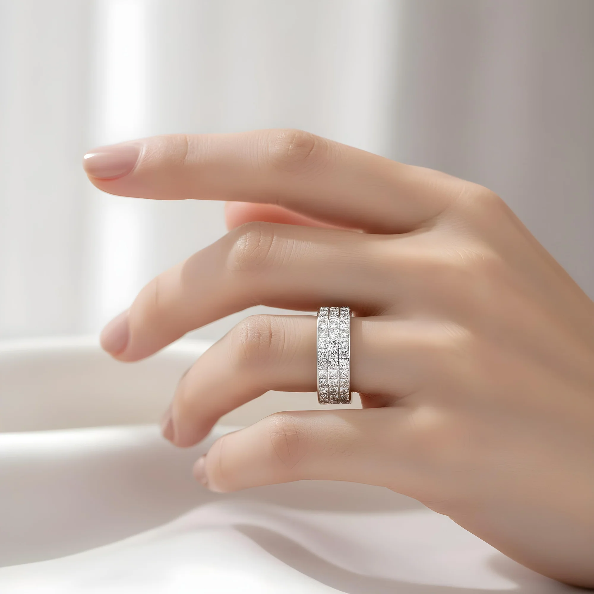 18K Yellow Gold Triple Row Princess Cut Diamond Eternity Ring 6.96ct - Image 8