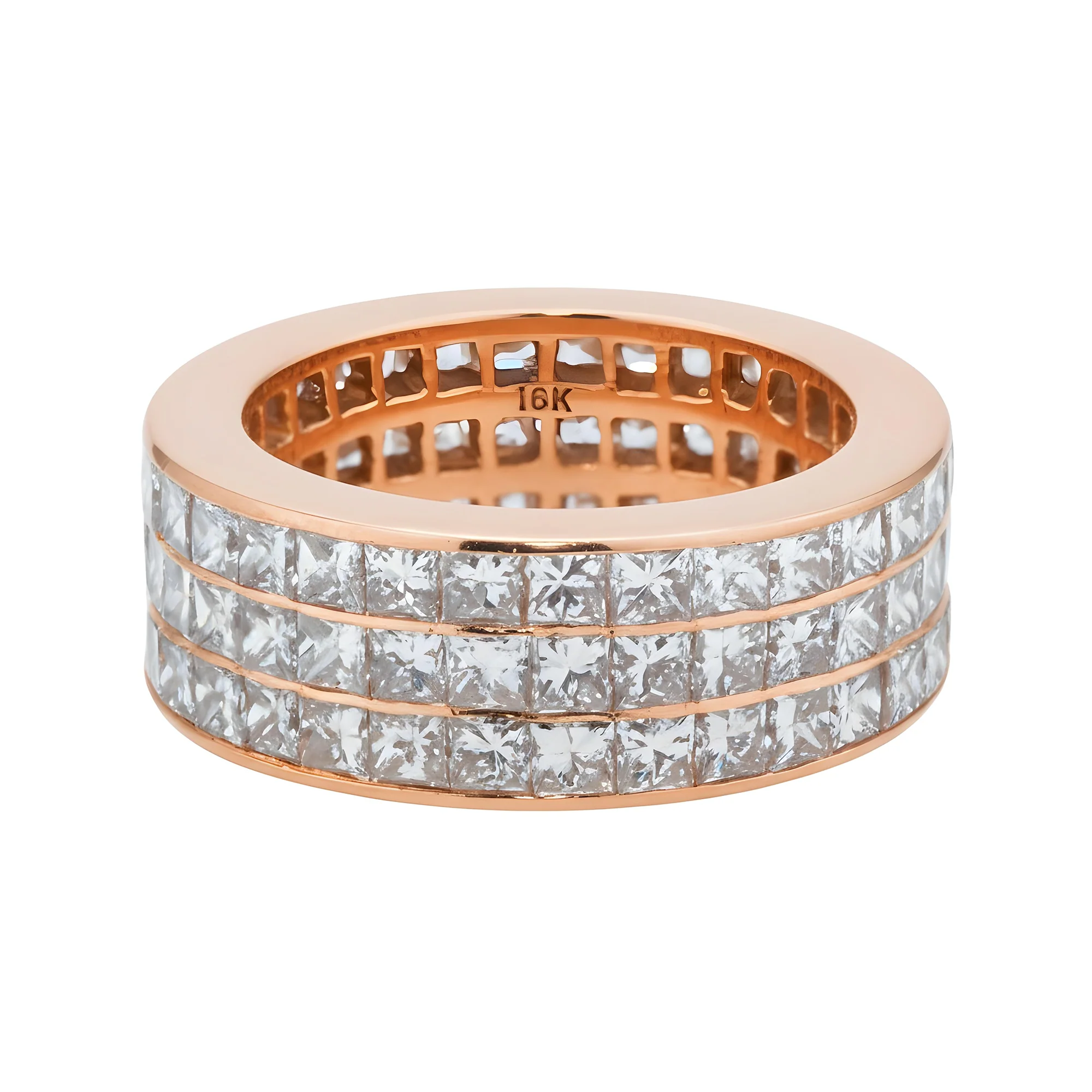 18K Yellow Gold Triple Row Princess Cut Diamond Eternity Ring 6.96ct - Image 9