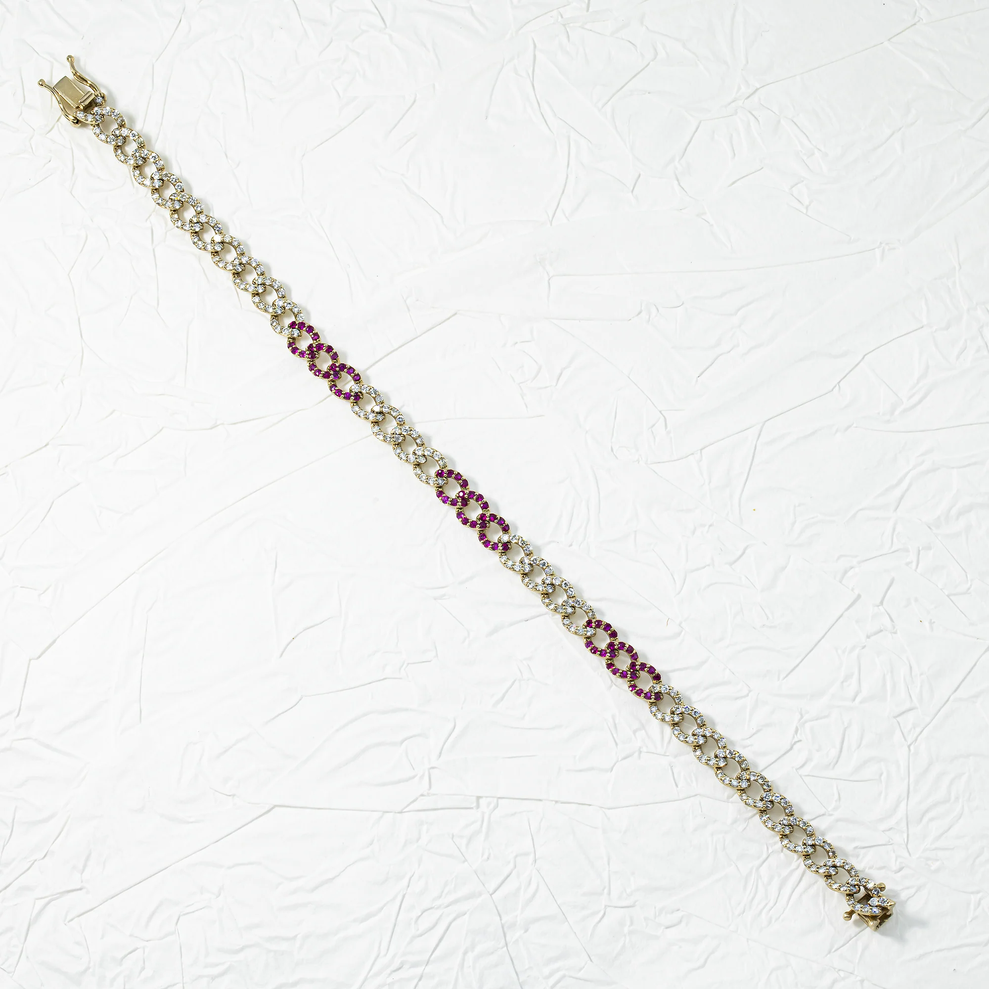 14K White Gold 6mm Diamond & Ruby Cuban Link Bracelet - Image 2