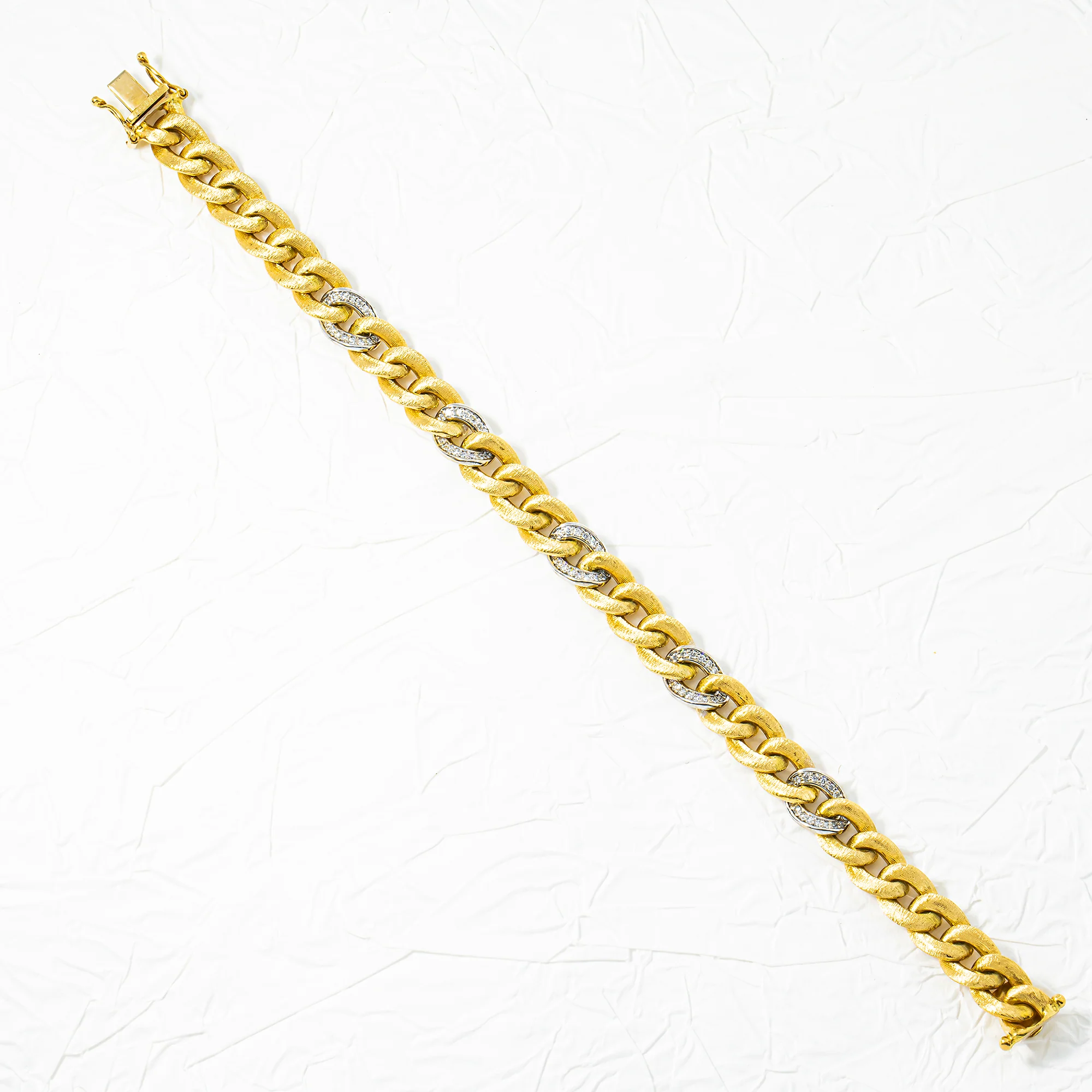 14K Two Tone Matte Gold 8.5mm Diamond Cuban Link Bracelet 0.66ct - Image 3