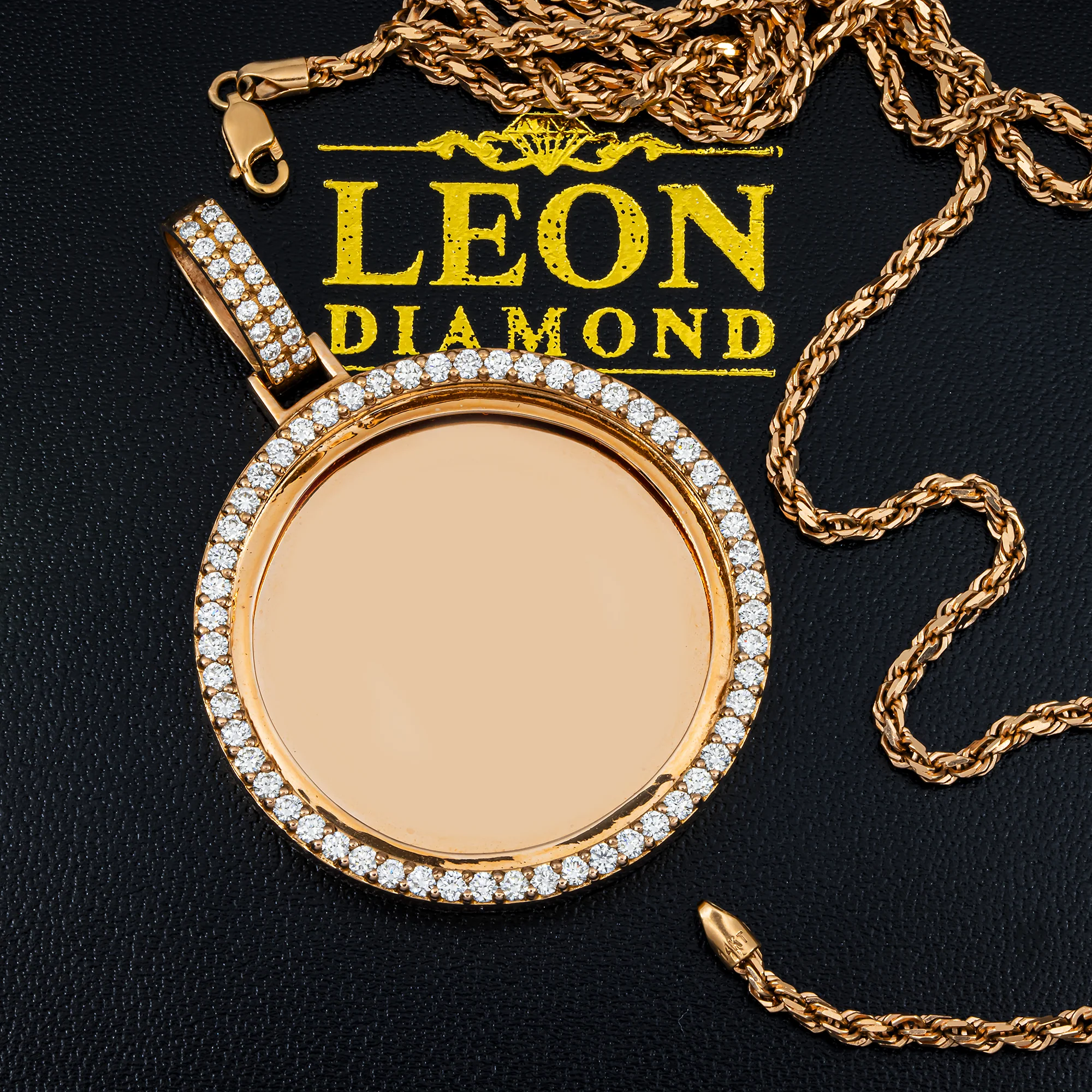 Add Your Own Photo 1.5" - 14K Rose Gold Diamond Picture Pendant 3.0ct - Image 5