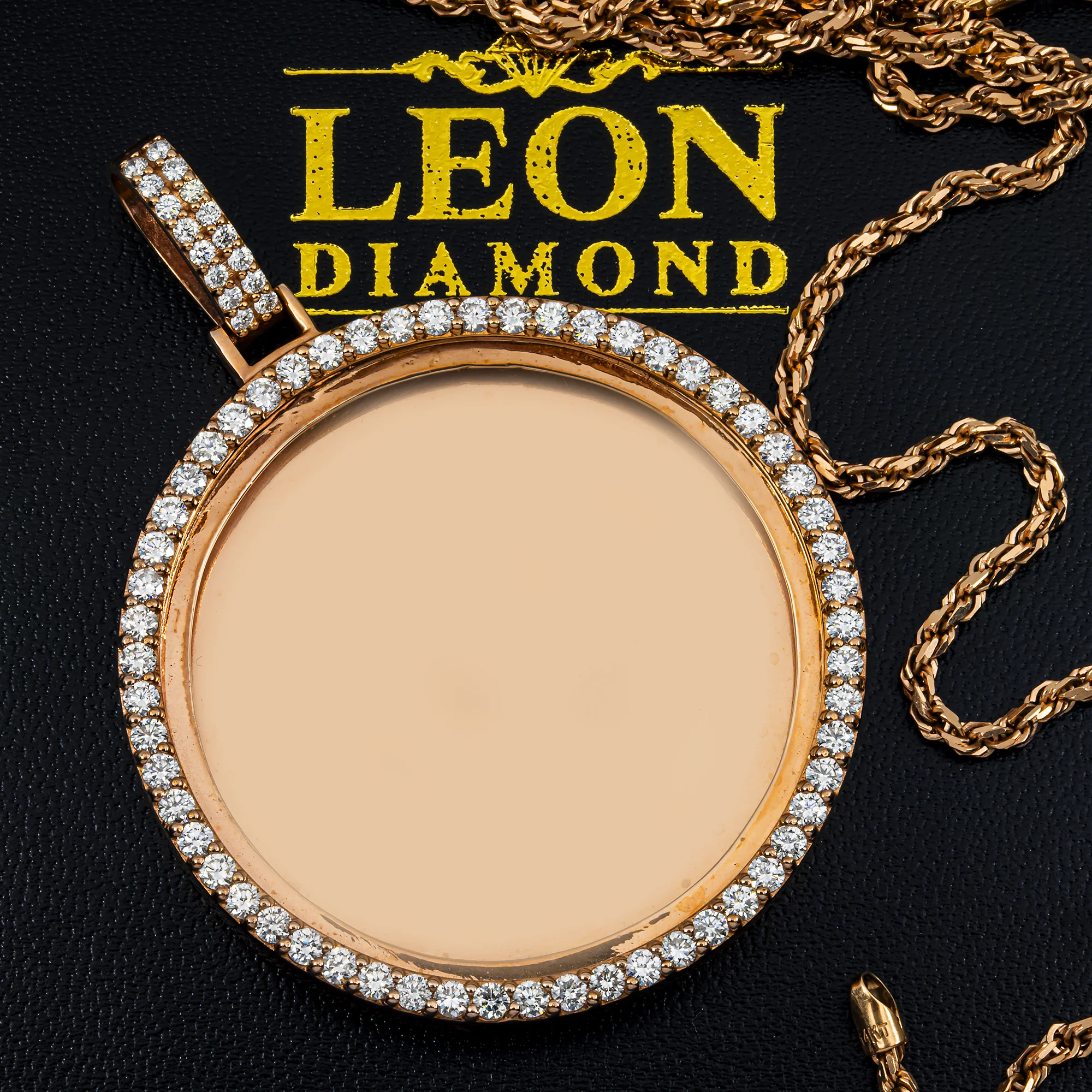 Add Your Own Photo 2" - 14K Rose Gold Diamond Picture Pendant 2.90ct - Image 5
