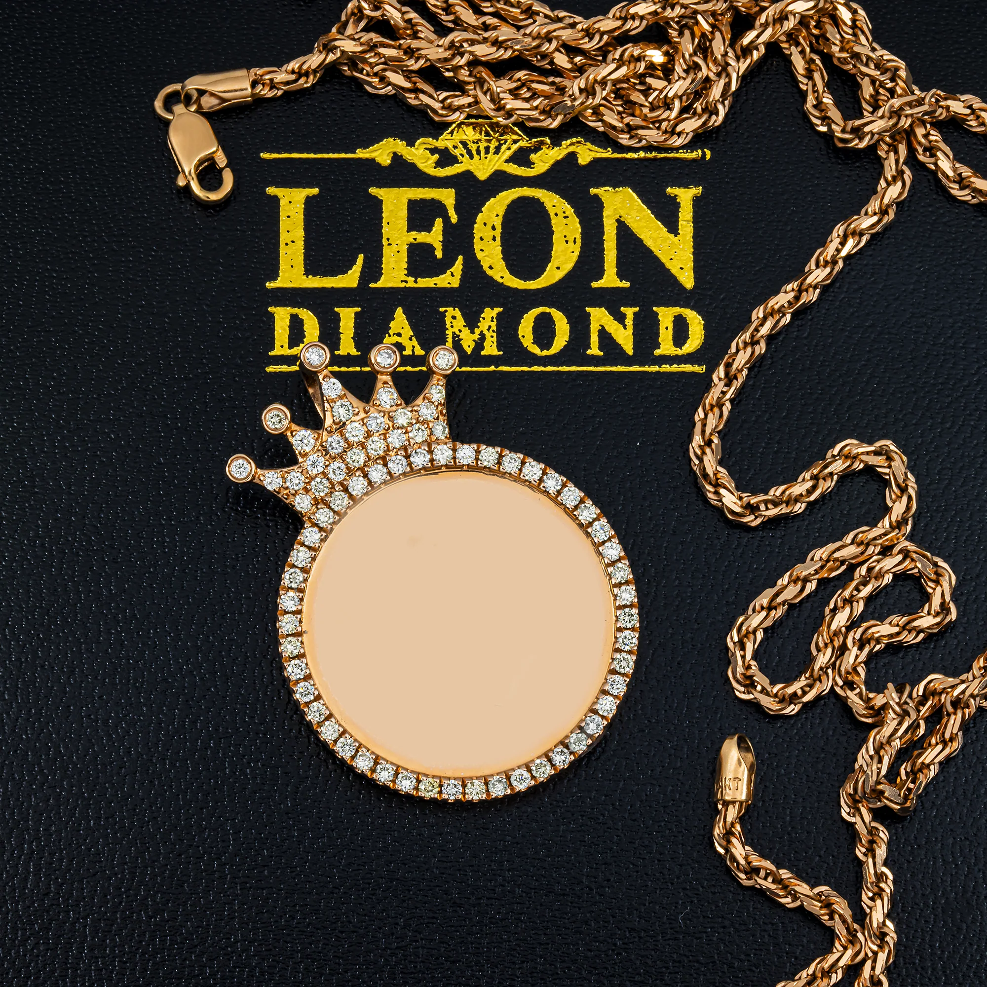 Add Your Own Photo 1" - 14K Rose Gold Diamond Crowned Picture Pendant 1.02ct - Image 10