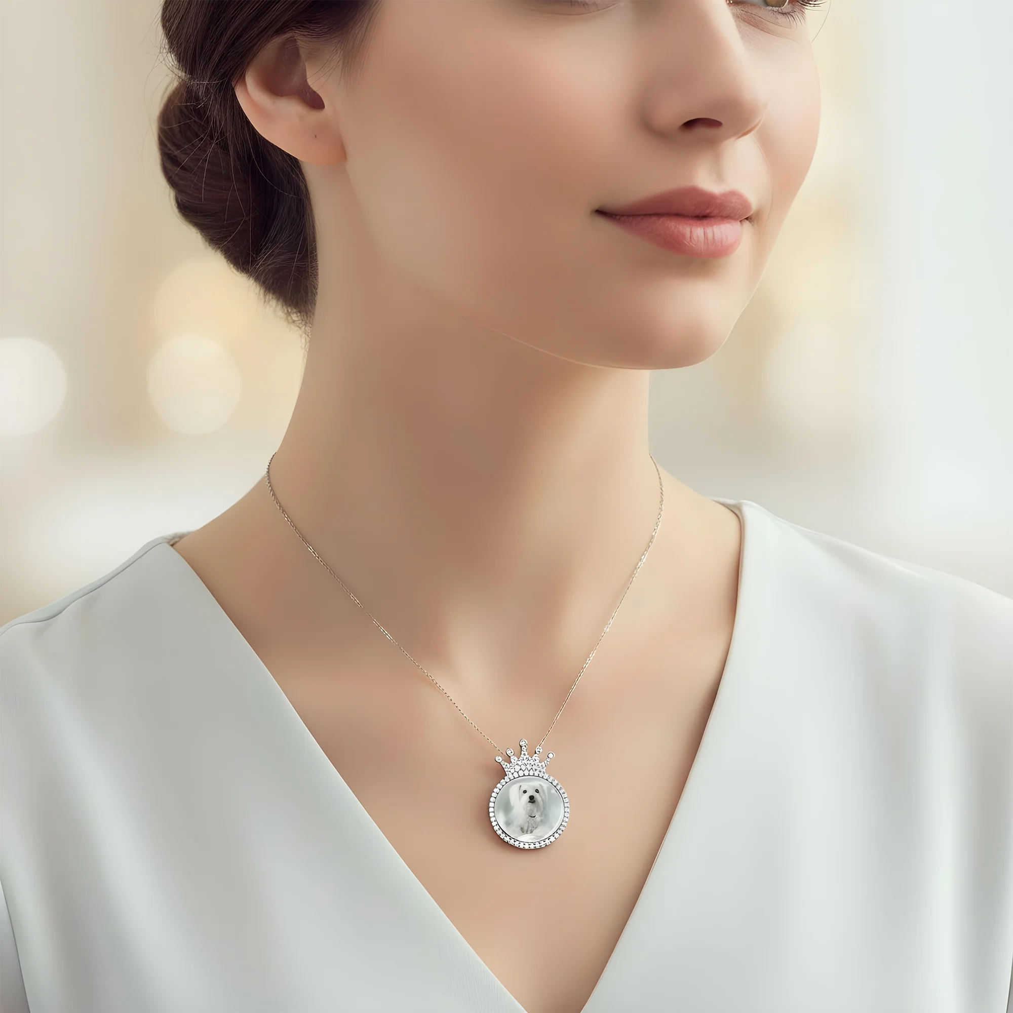 Add Your Own Photo 1" - 14K Rose Gold Diamond Crowned Picture Pendant 1.02ct - Image 5