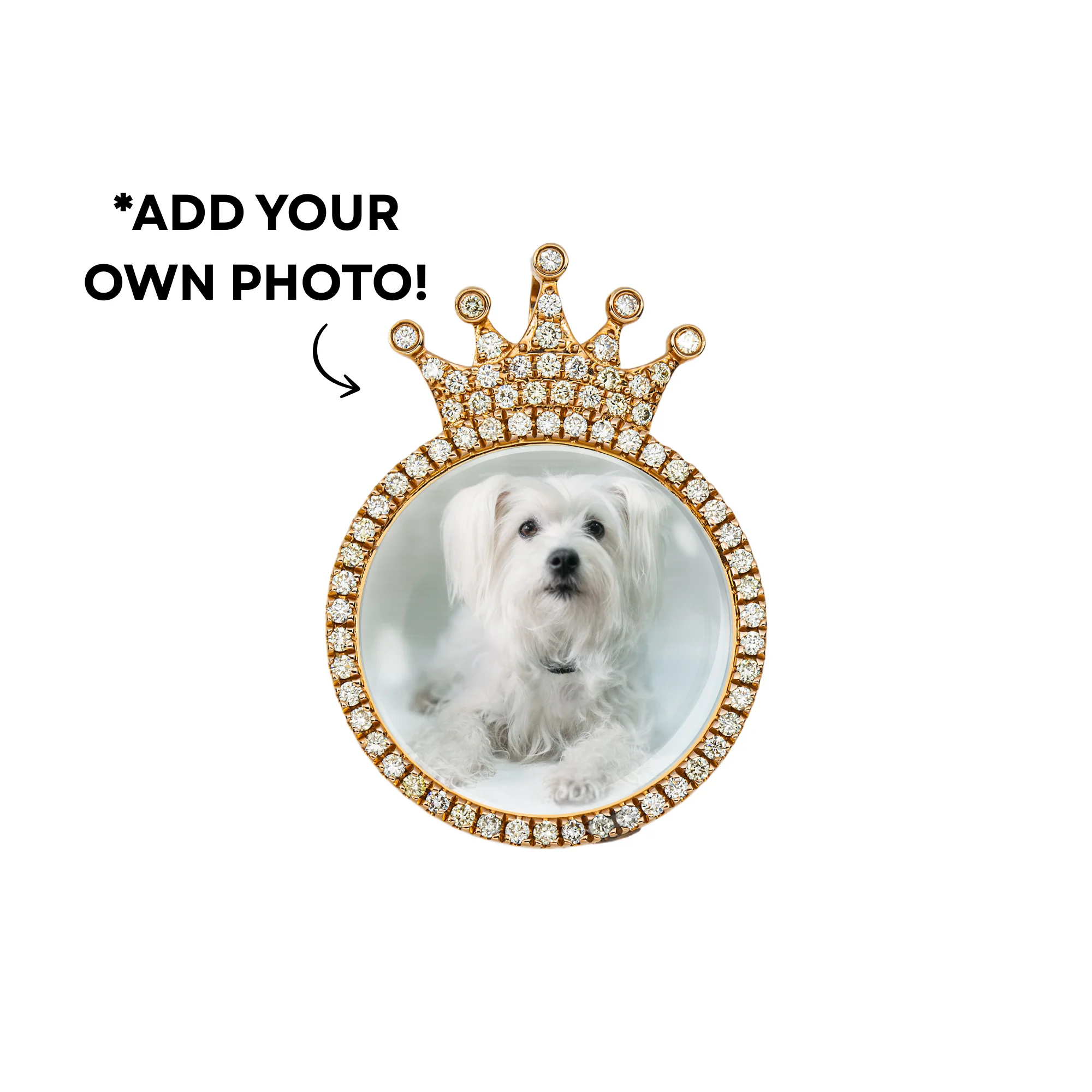 Add Your Own Photo 1" - 14K Rose Gold Diamond Crowned Picture Pendant 1.02ct - Image 7