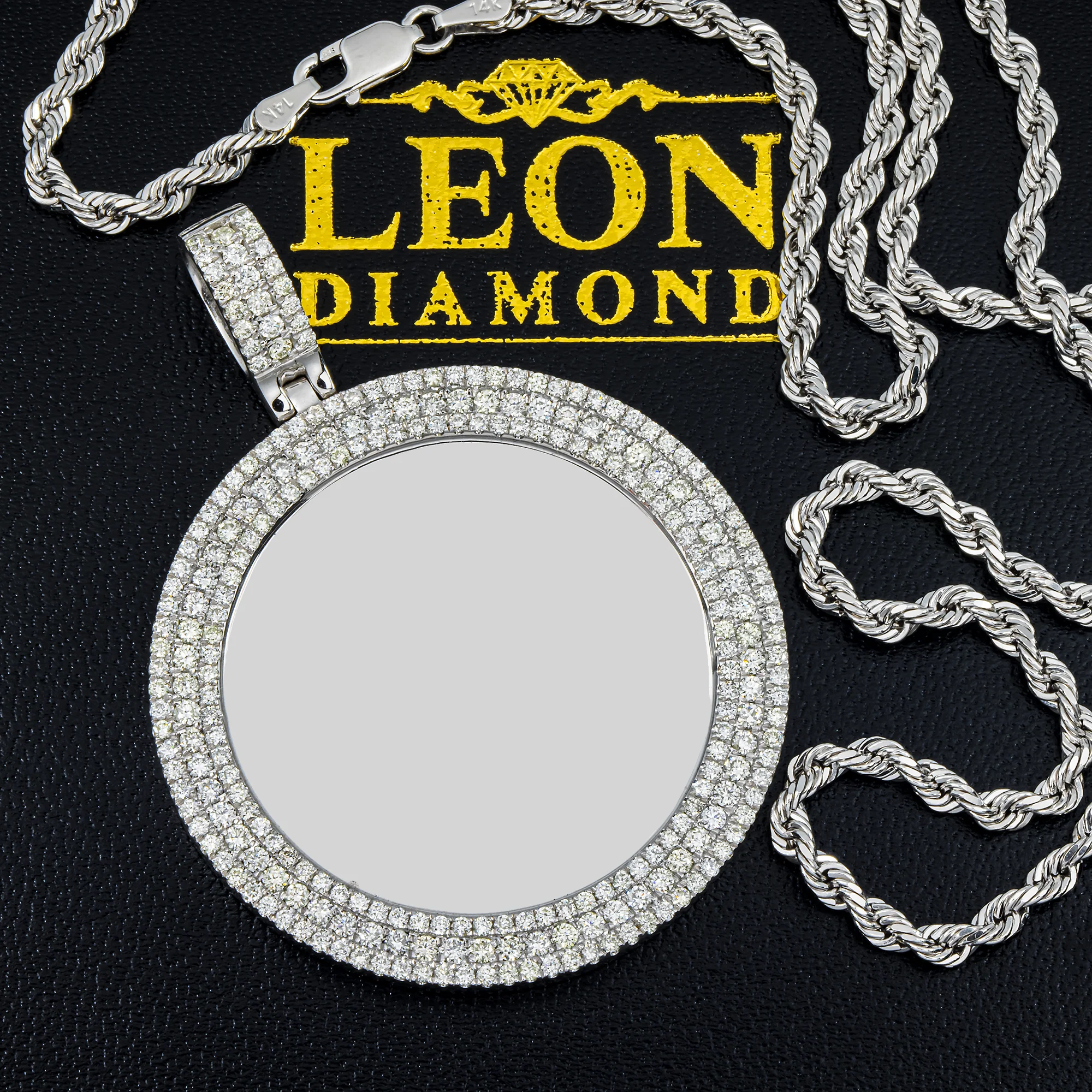 Add Your Own Photo 1.5" - 14K White Gold Triple Row Diamond Picture Pendant 3.20ct - Image 5