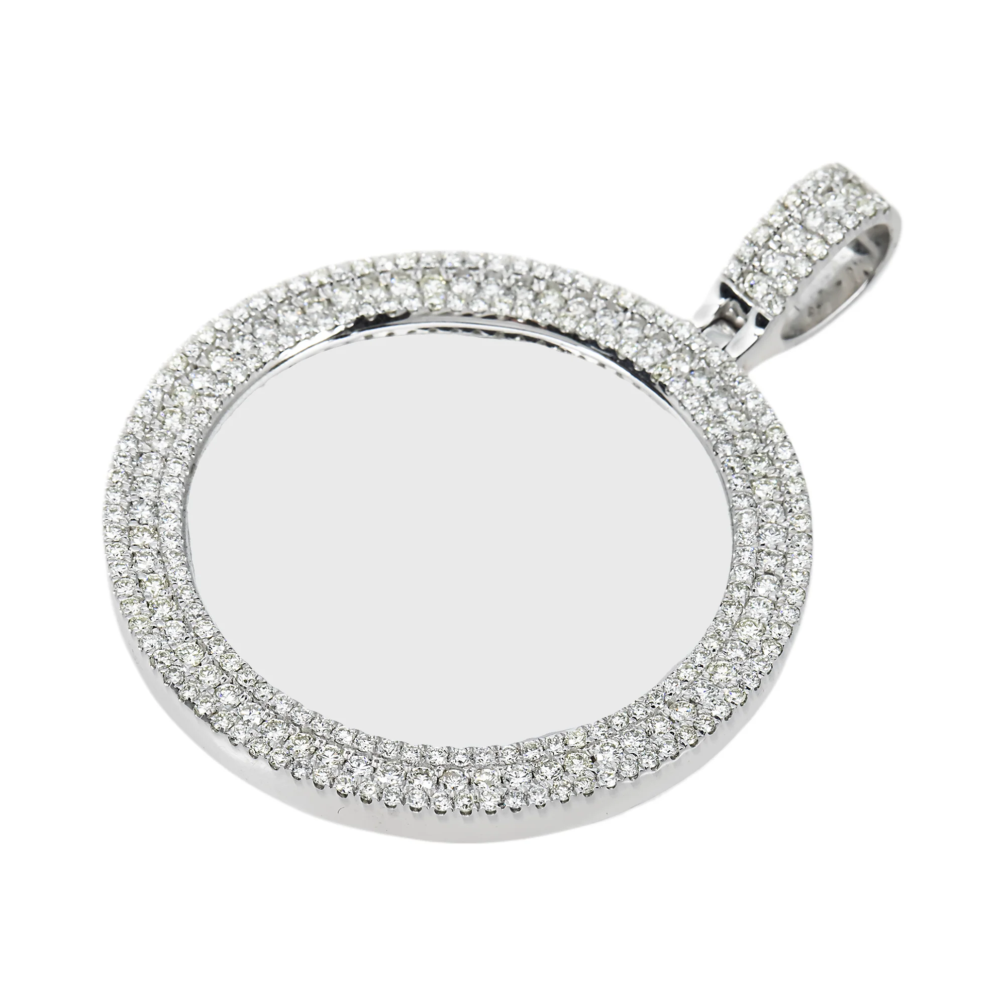 Add Your Own Photo 1.5" - 14K White Gold Triple Row Diamond Picture Pendant 3.20ct - Image 6
