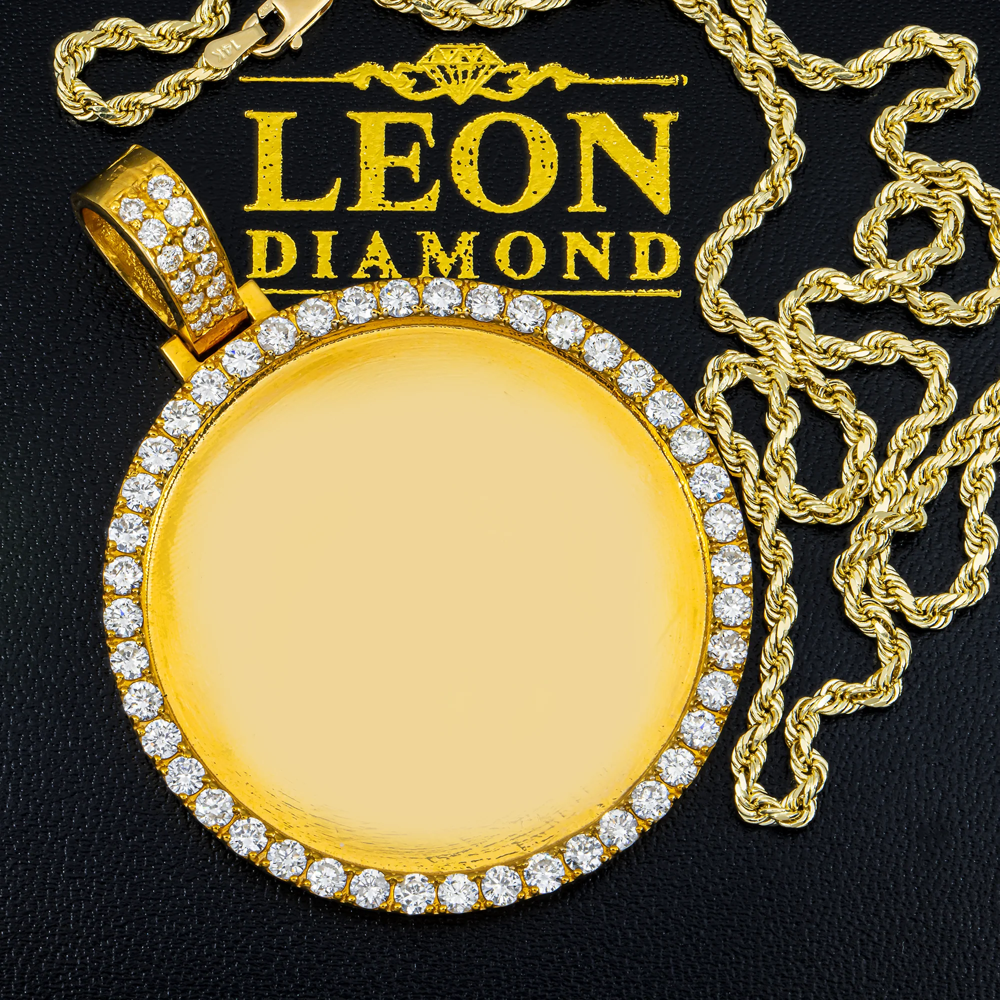 Add Your Own Photo 2"- Solid 14K Yellow Gold Diamond Picture Pendant 5.50ct - Image 4