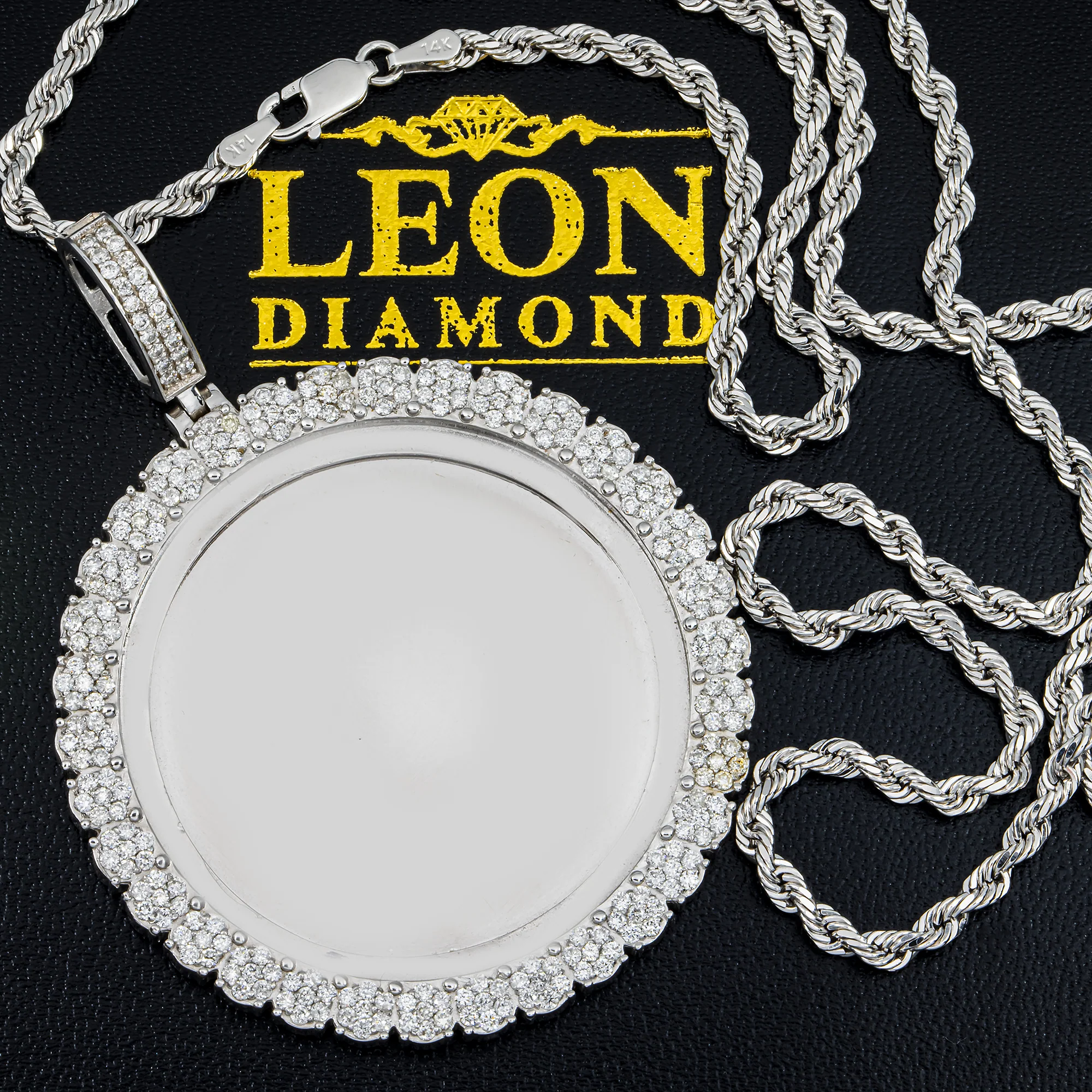 Add Your Own Photo 2"- Solid 14K White Gold Round Cluster Diamond Picture Pendant 2.65ct - Image 4