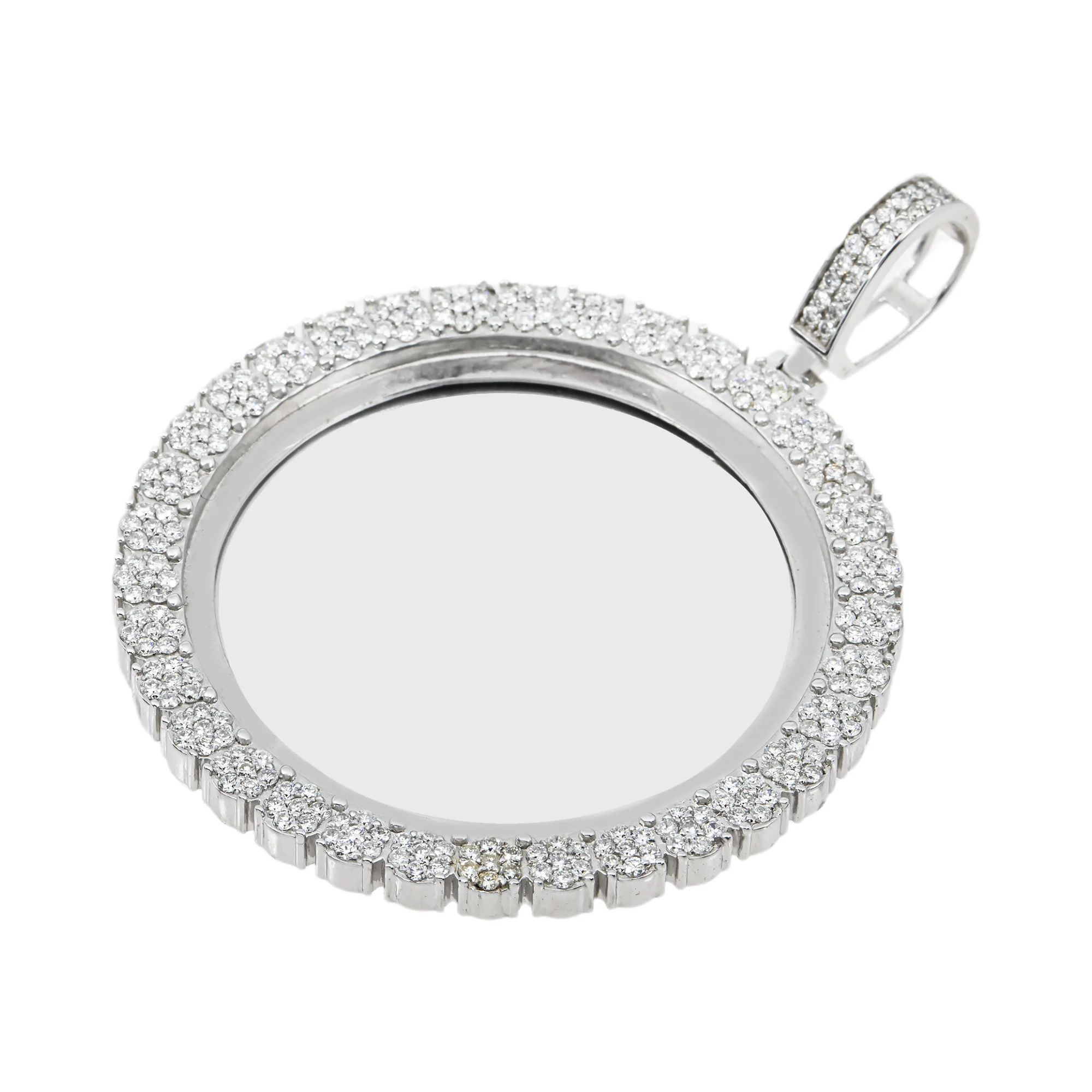 Add Your Own Photo 2"- Solid 14K White Gold Round Cluster Diamond Picture Pendant 2.65ct - Image 5