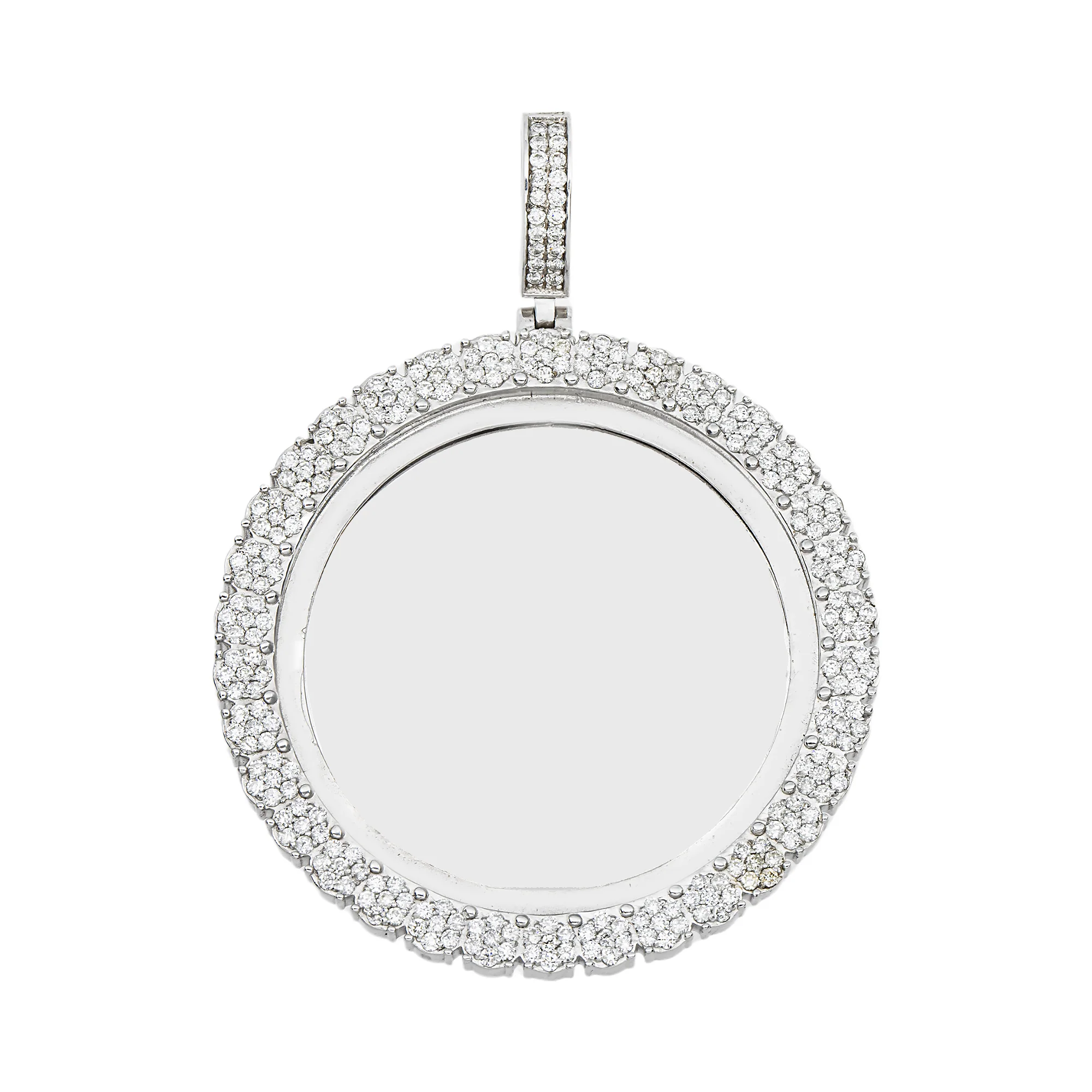 Add Your Own Photo 2"- Solid 14K White Gold Round Cluster Diamond Picture Pendant 2.65ct - Image 6