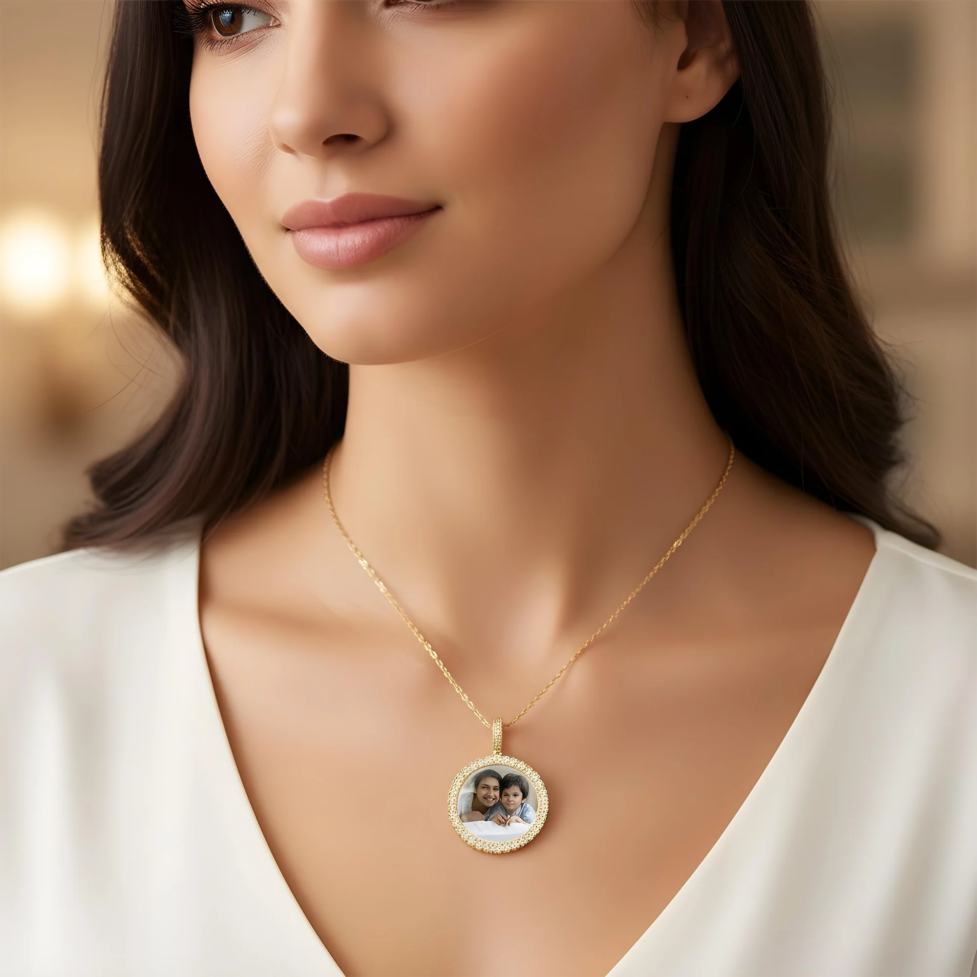Add Your Own Photo 2"- Solid 14K White Gold Round Cluster Diamond Picture Pendant 2.65ct - Image 8