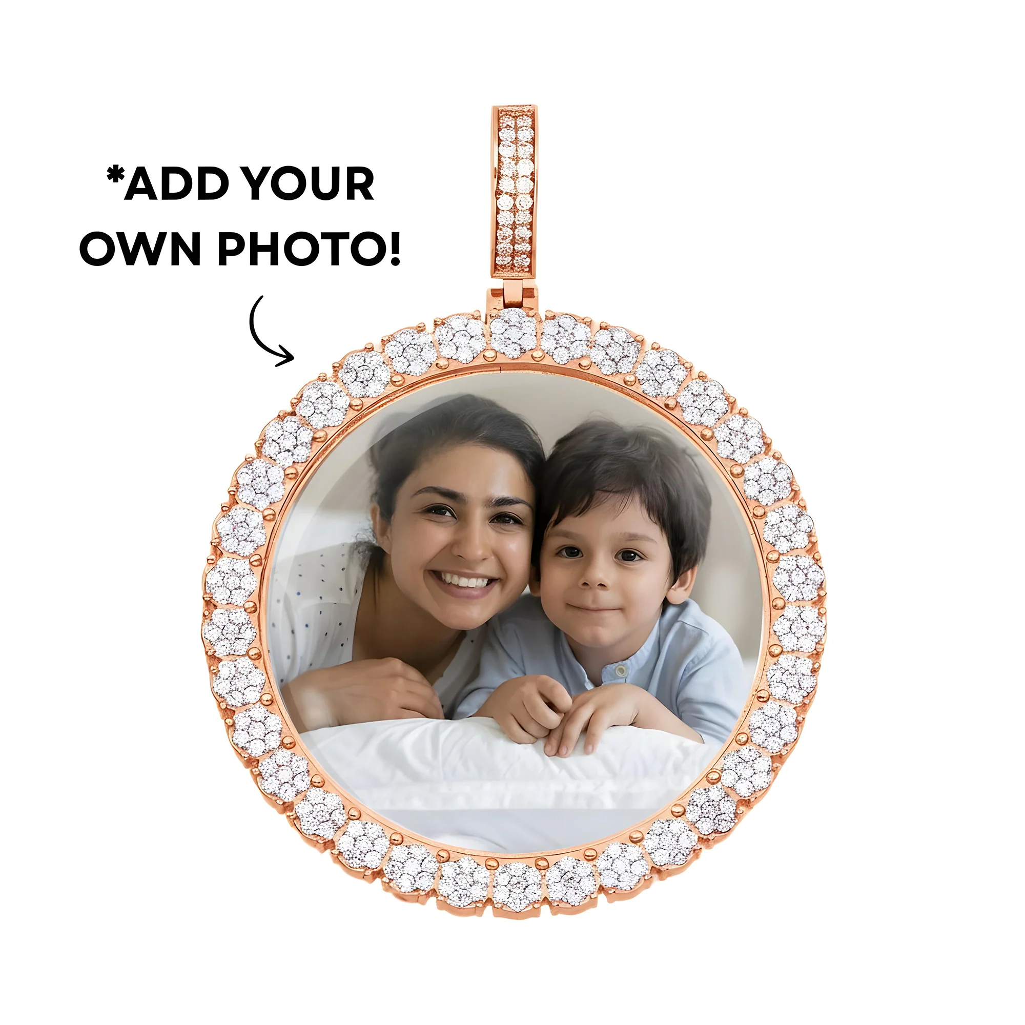 Add Your Own Photo 2"- Solid 14K White Gold Round Cluster Diamond Picture Pendant 2.65ct - Image 9