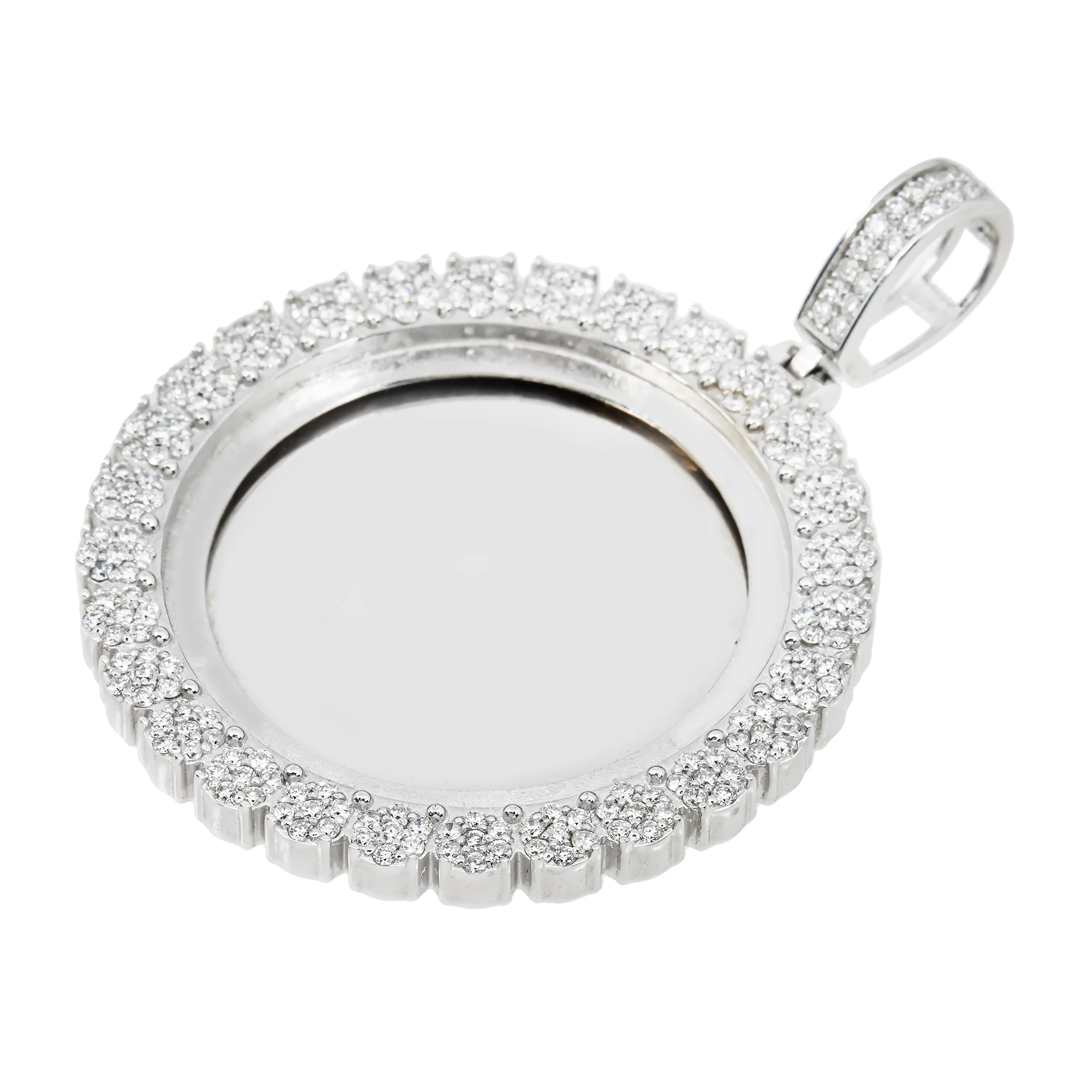 Add Your Own Photo 1.5" - Solid 14K White Gold Round Cluster Diamond Picture Pendant 2.20ct - Image 6