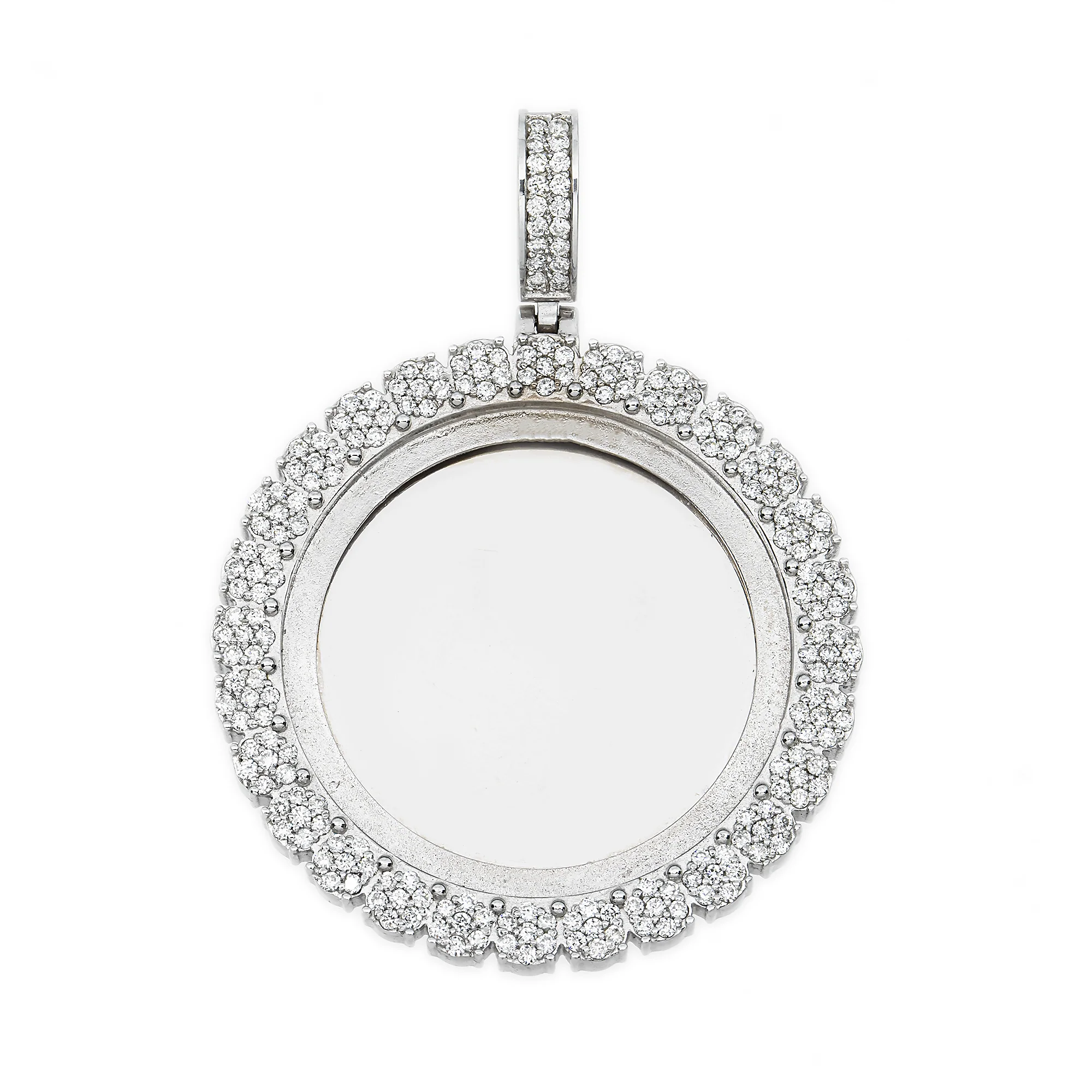 Add Your Own Photo 1.5" - Solid 14K White Gold Round Cluster Diamond Picture Pendant 2.20ct - Image 7