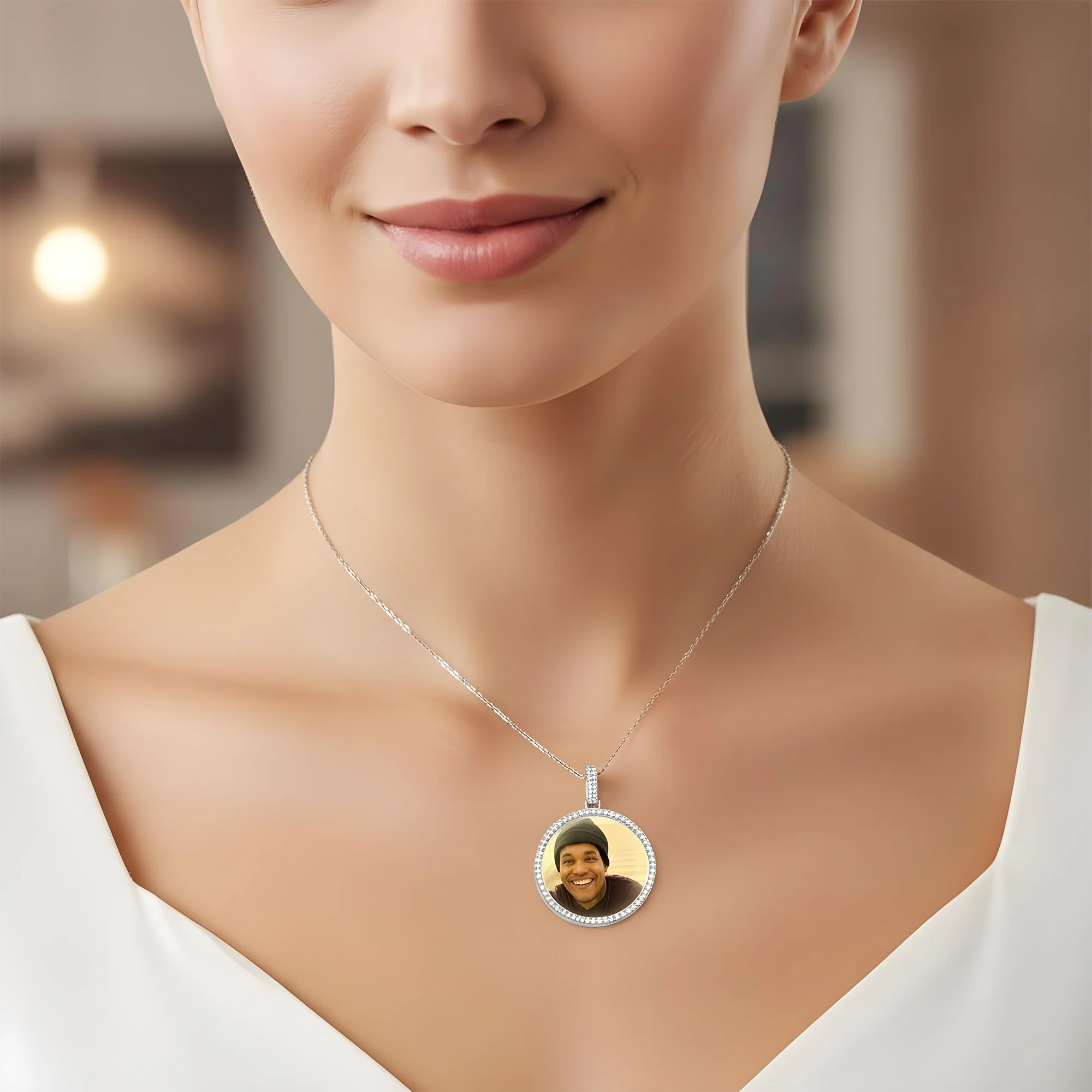 Add Your Own Photo 2" - Solid 14K Yellow Gold Diamond Picture Pendant 3.20ct - Image 10