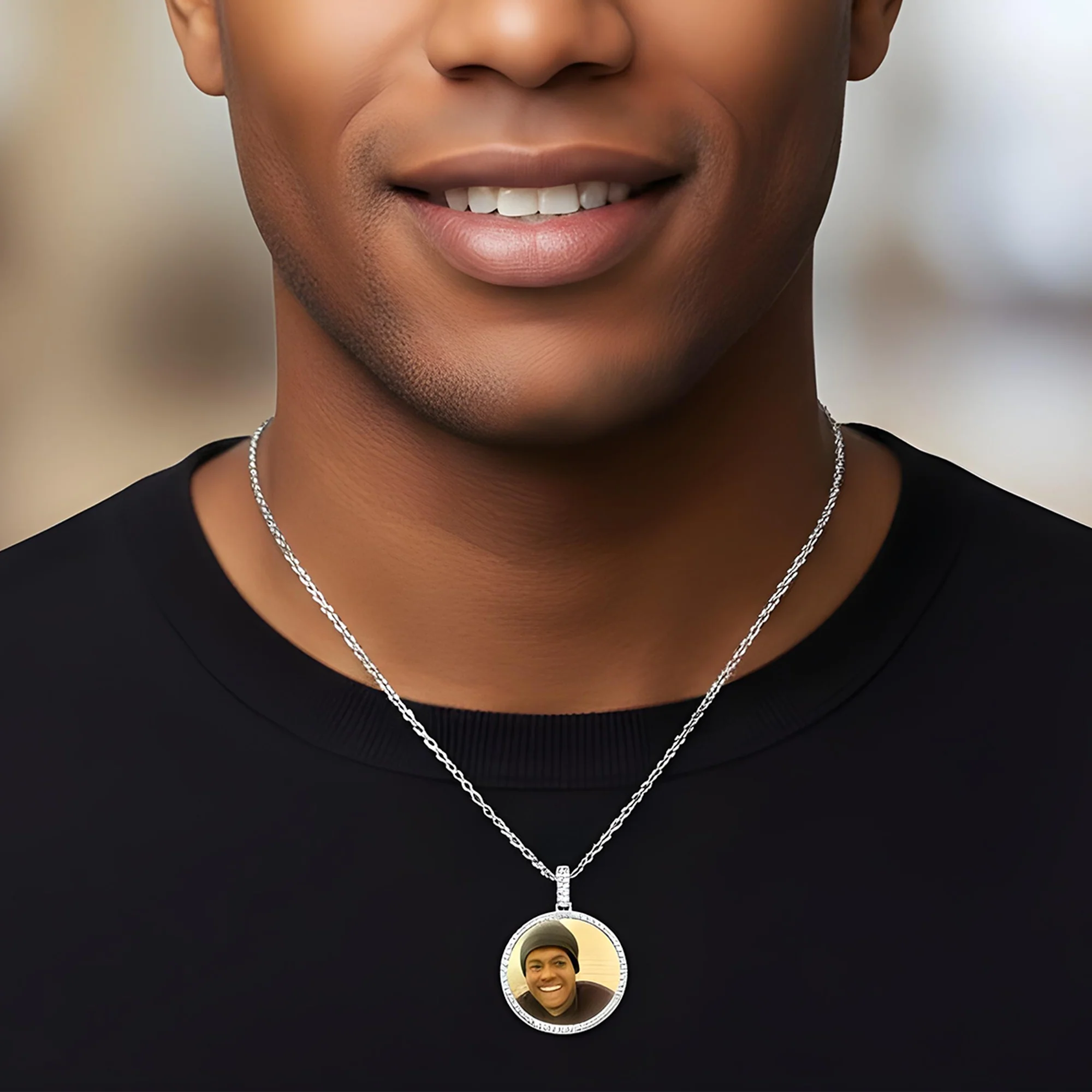 Add Your Own Photo 2" - Solid 14K Yellow Gold Diamond Picture Pendant 3.20ct - Image 9