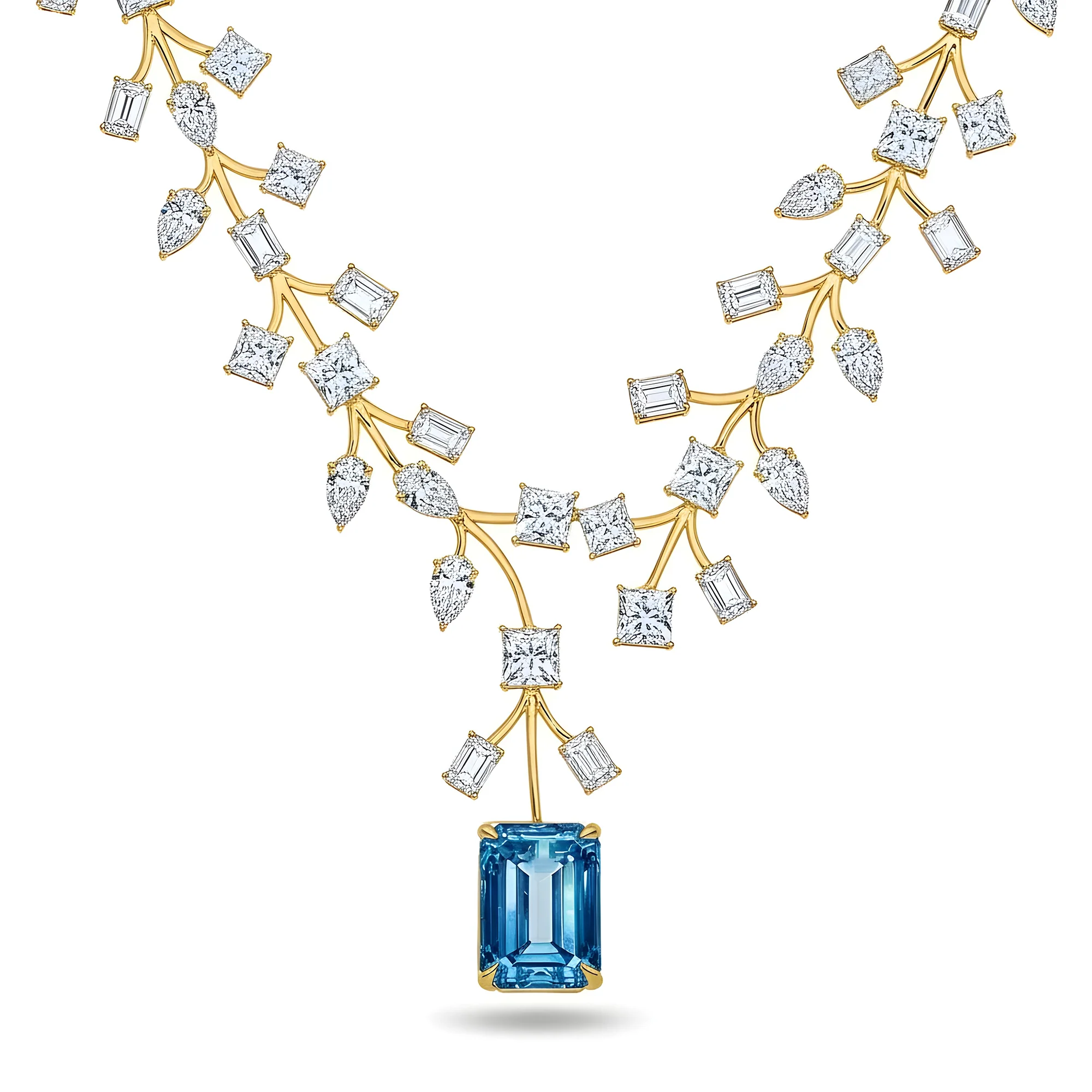 "Blue Ivy" - 18K White Gold Fancy Blue Emerald Diamond Drop Necklace 71.25ct - Image 5
