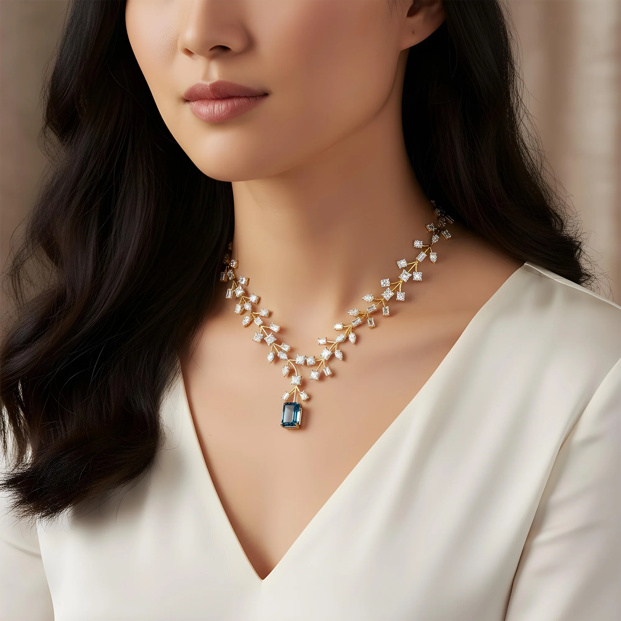"Blue Ivy" - 18K White Gold Fancy Blue Emerald Diamond Drop Necklace 71.25ct - Image 6