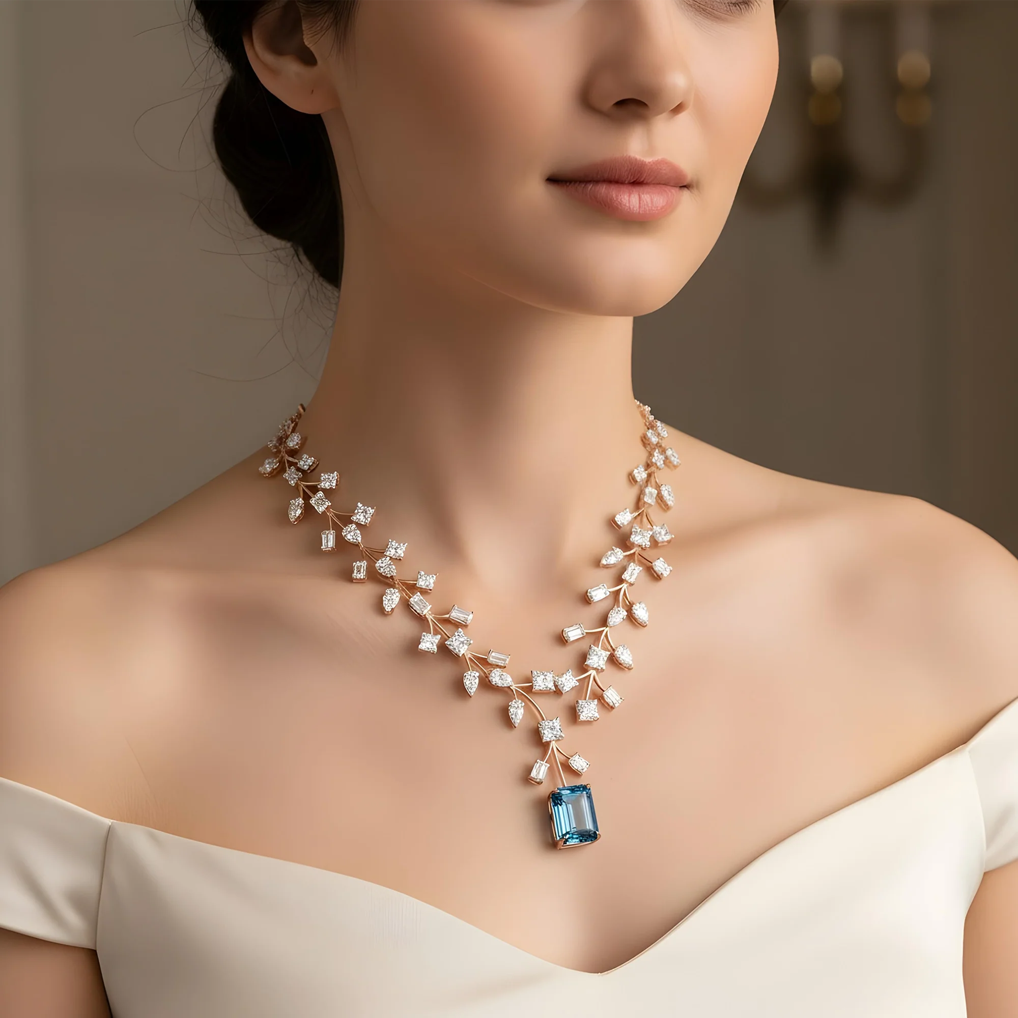 "Blue Ivy" - 18K White Gold Fancy Blue Emerald Diamond Drop Necklace 71.25ct - Image 8