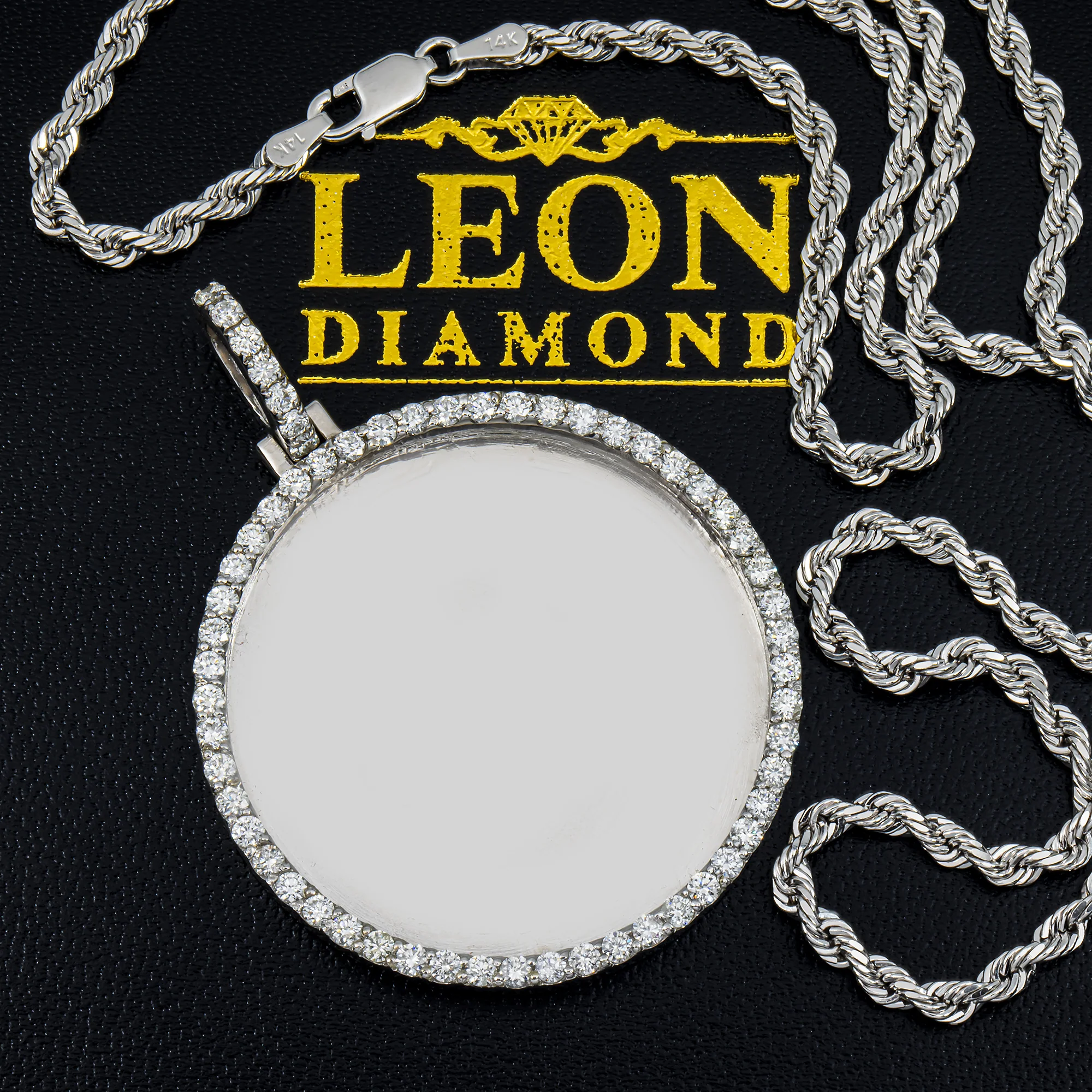 Add Your Own Photo 1.5" - Solid 14K White Gold Diamond Picture Pendant 2.40ct - Image 5