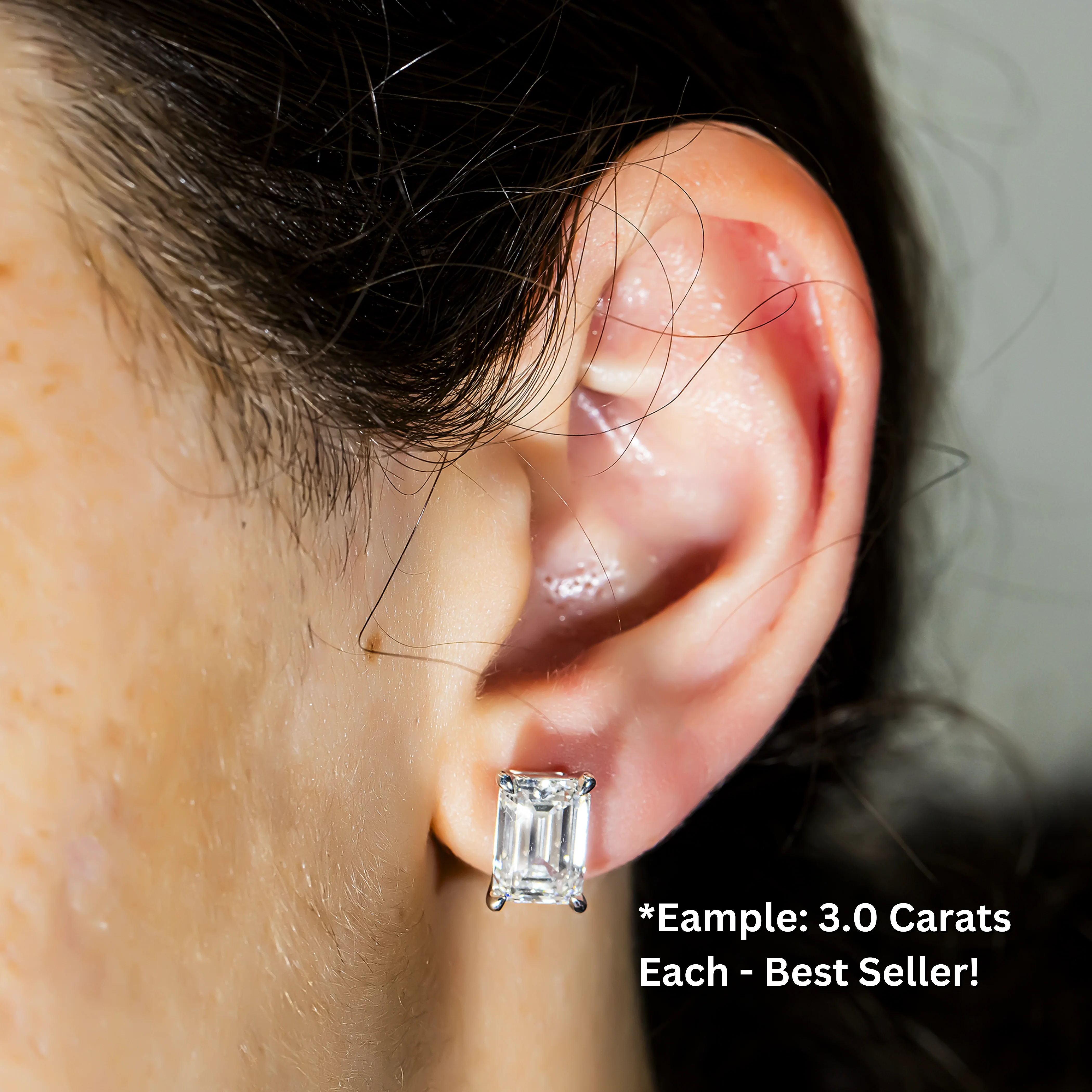 Choose Your Size - 14K White Gold IGI Emerald Diamond Stud Earrings (2.0ct-6.0ct total) - Image 2