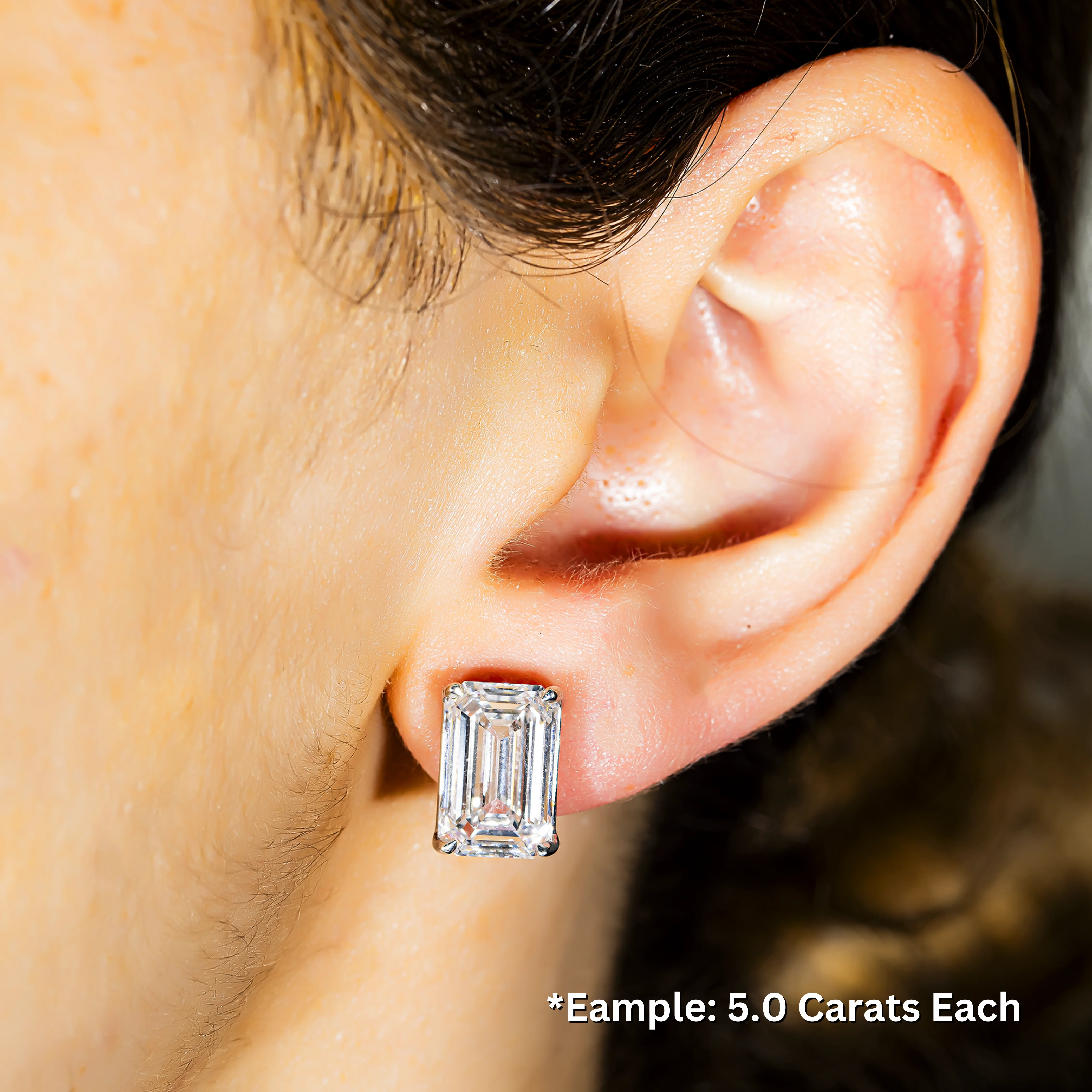 Choose Your Size - 14K White Gold IGI Emerald Diamond Stud Earrings (2.0ct-6.0ct total) - Image 3