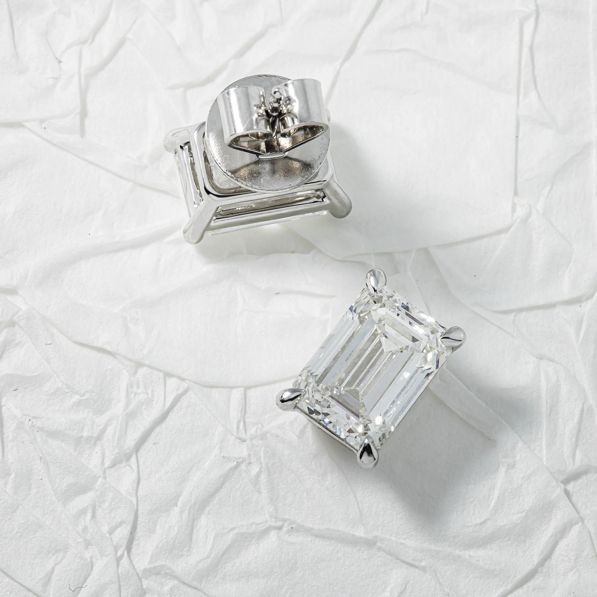 Choose Your Size - 14K White Gold IGI Emerald Diamond Stud Earrings (2.0ct-6.0ct total) - Image 5