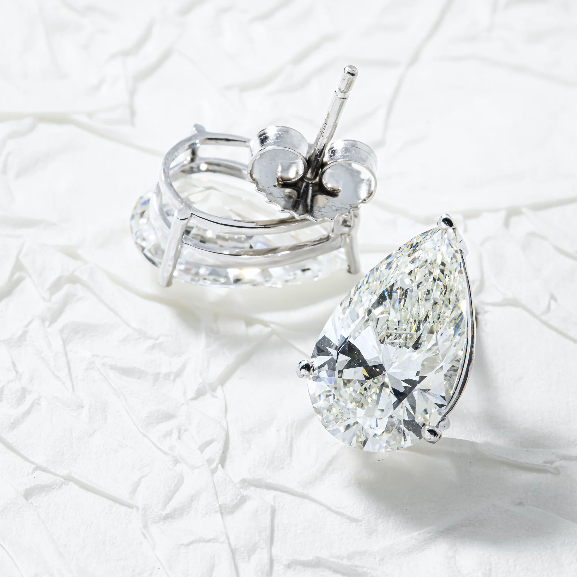 Choose Your Size - 14K White Gold IGI Pear Diamond Stud Earrings (2.0ct-6.0ct total) - Image 4