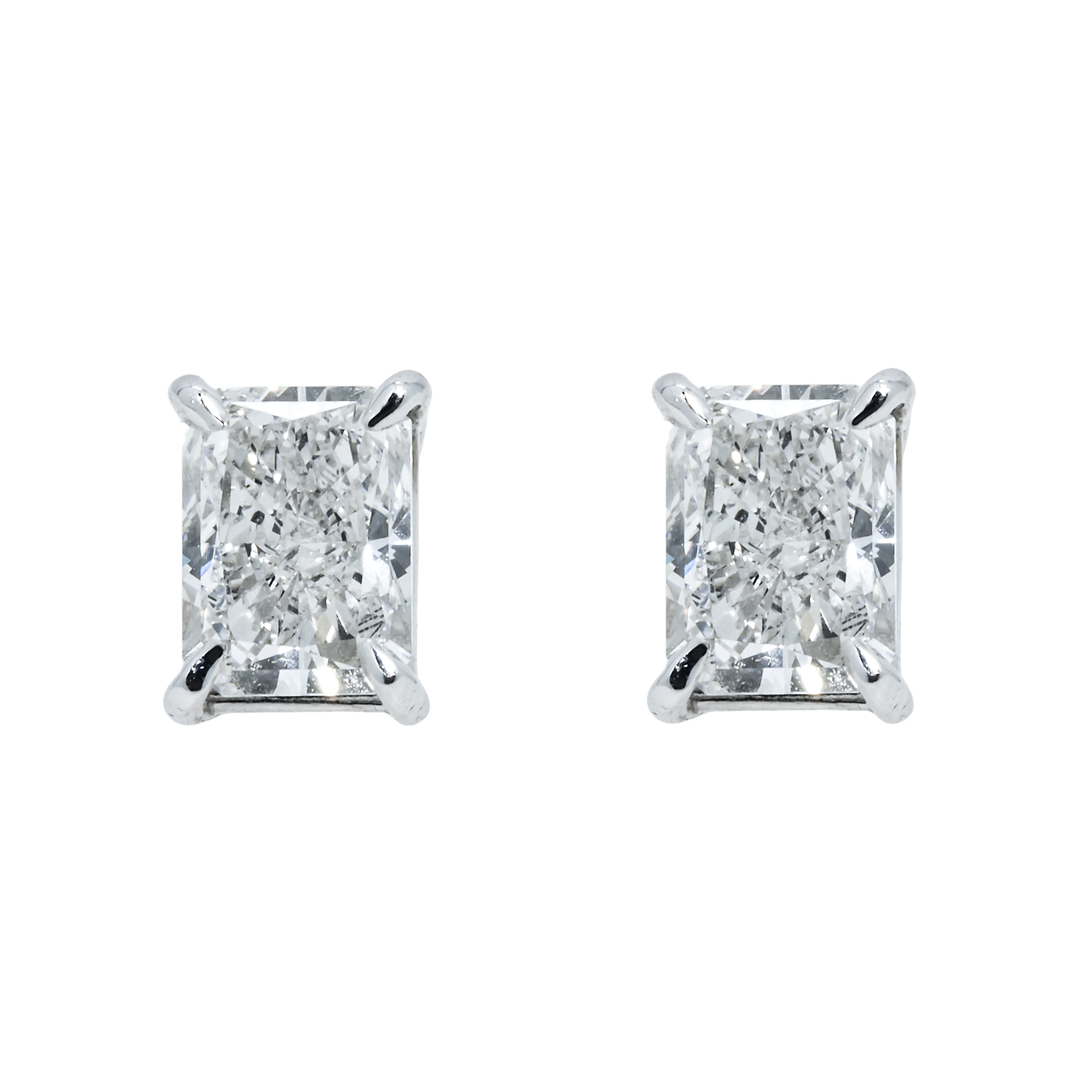 Choose Your Size - 14K White Gold IGI Radiant Diamond Stud Earrings (2.0ct-6ct total)