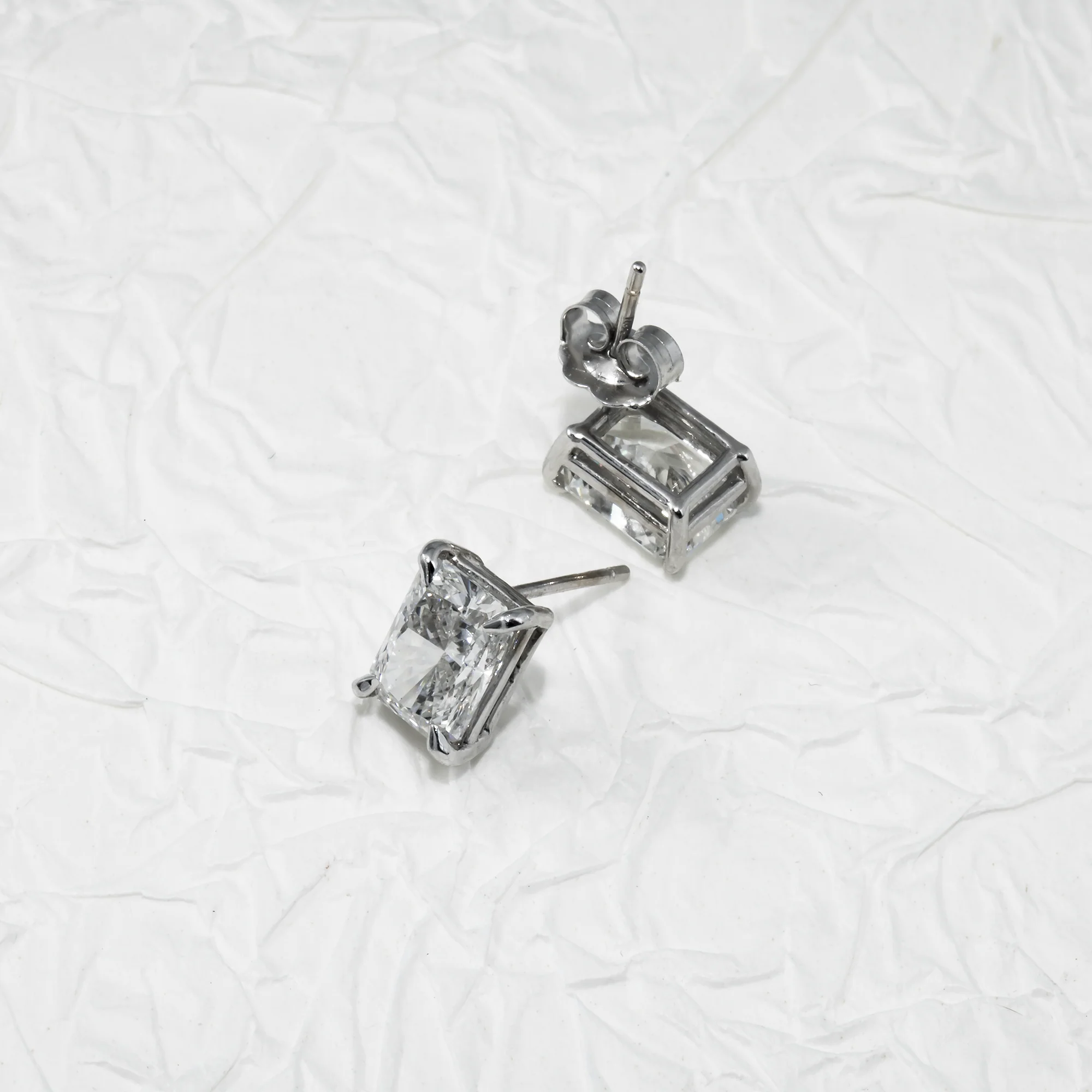 Choose Your Size - 14K White Gold IGI Radiant Diamond Stud Earrings (2.0ct-6ct total) - Image 3