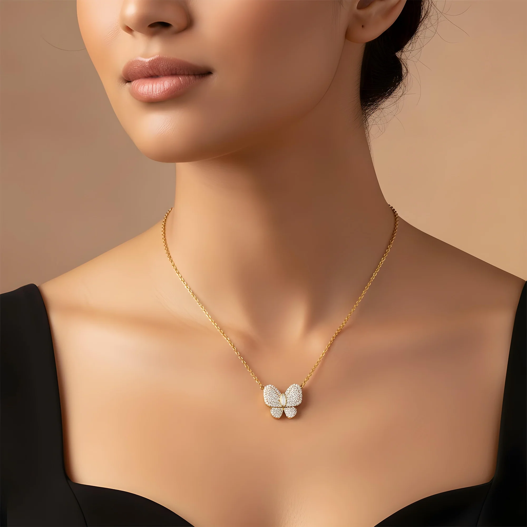 Double Sided - 14K Rose Gold Mother of Pearl & Diamond Butterfly Necklace 1.20ct - Image 10